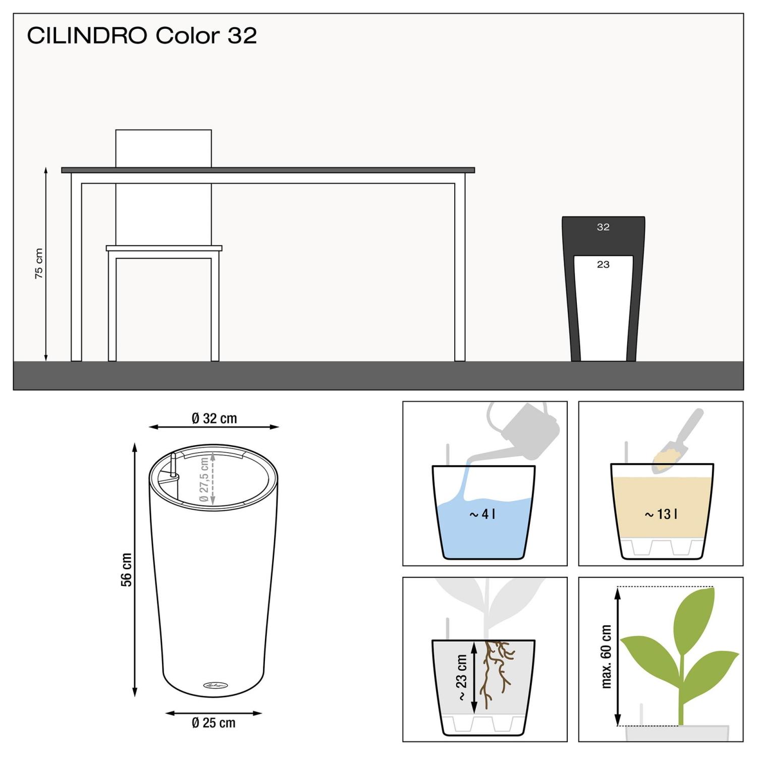 LECHUZA CILINDRO Color Round Tall Poly Resin Self-watering Planter