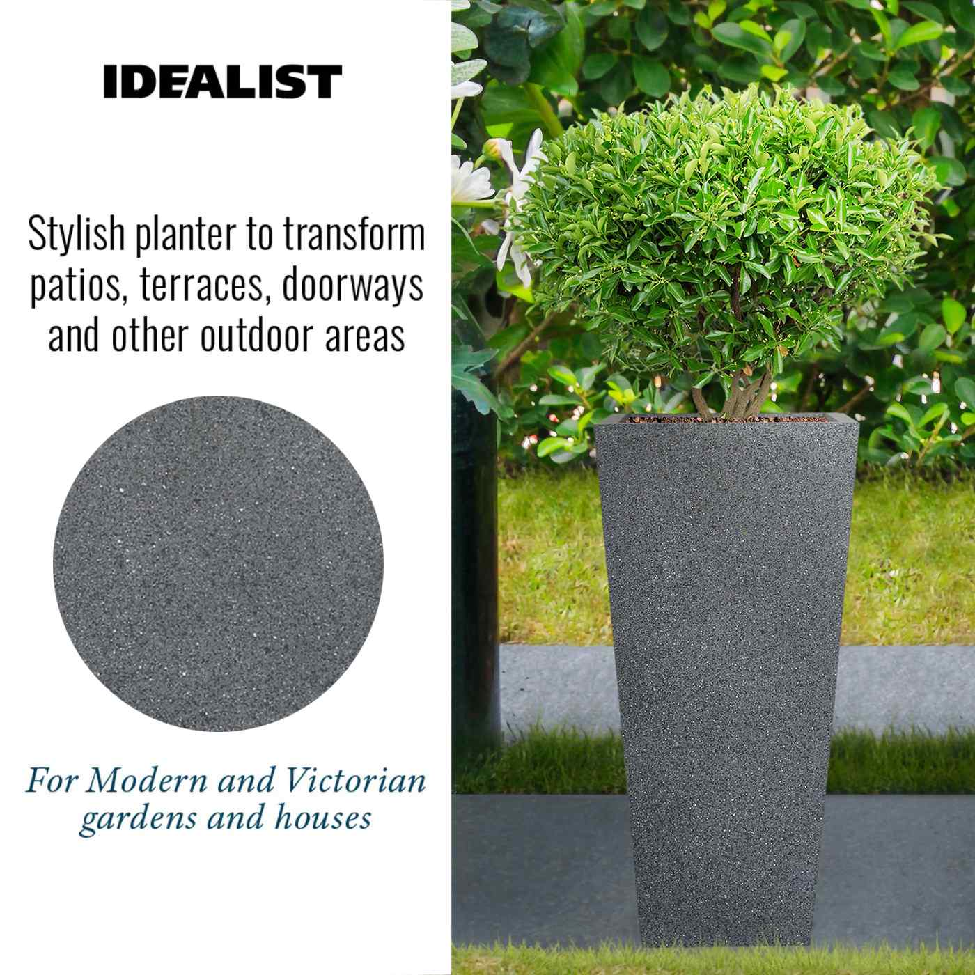 IDEALIST Lite Textured Concrete Effect Tall Tapered Outdoor Planter