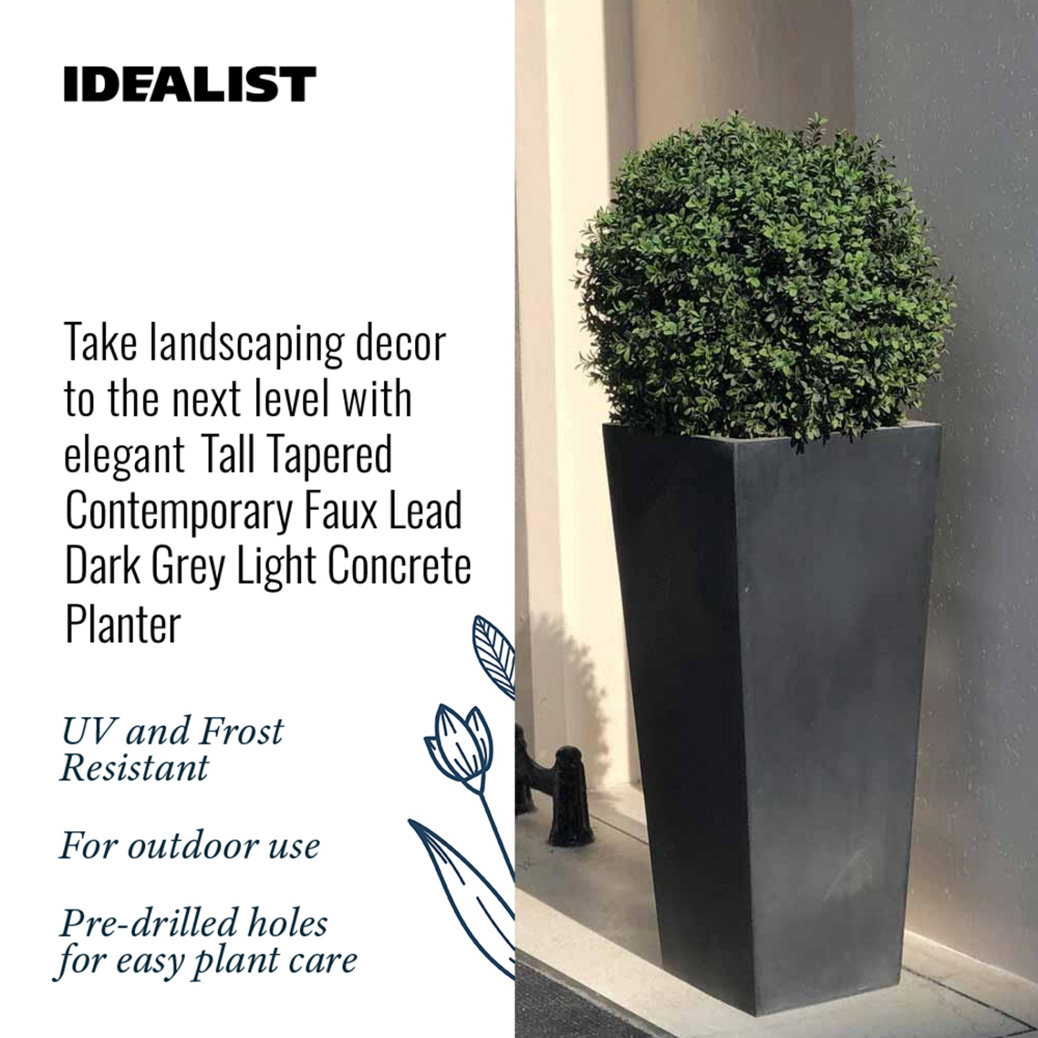 IDEALIST Lite Tall Tapered Contemporary Light Concrete Planter Set