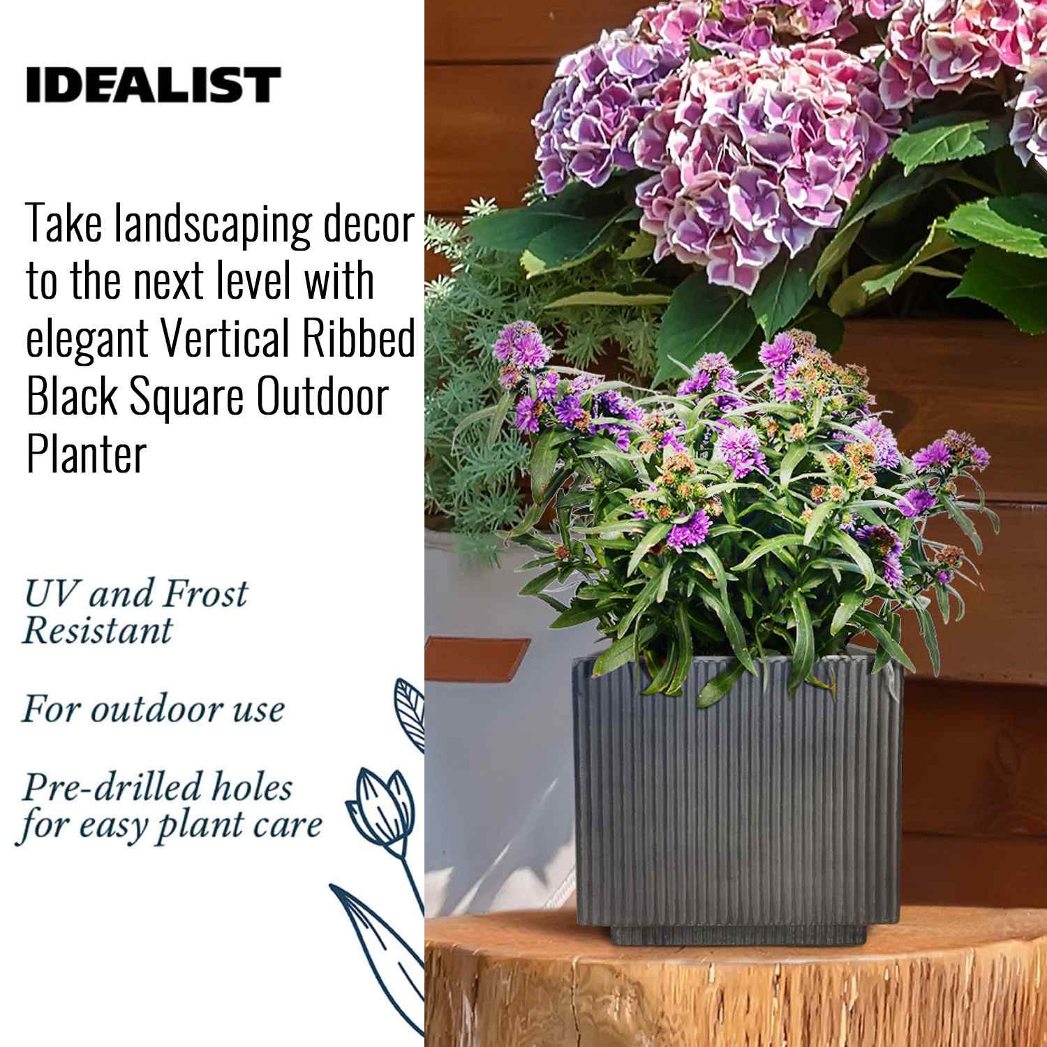 IDEALIST Lite Vertical Ribbed Square Effect Outdoor Planter