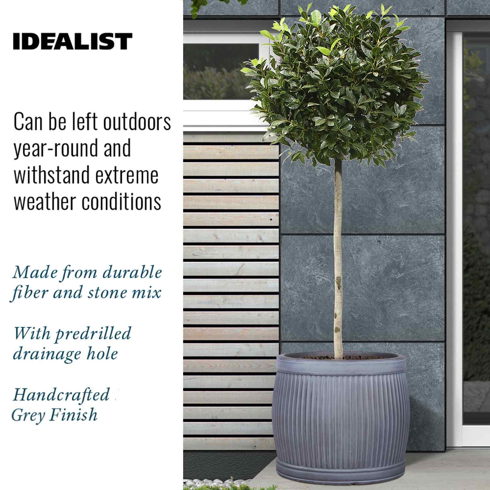 IDEALIST Lite Vertical Ribbed Vintage Style Barrel Round Planter