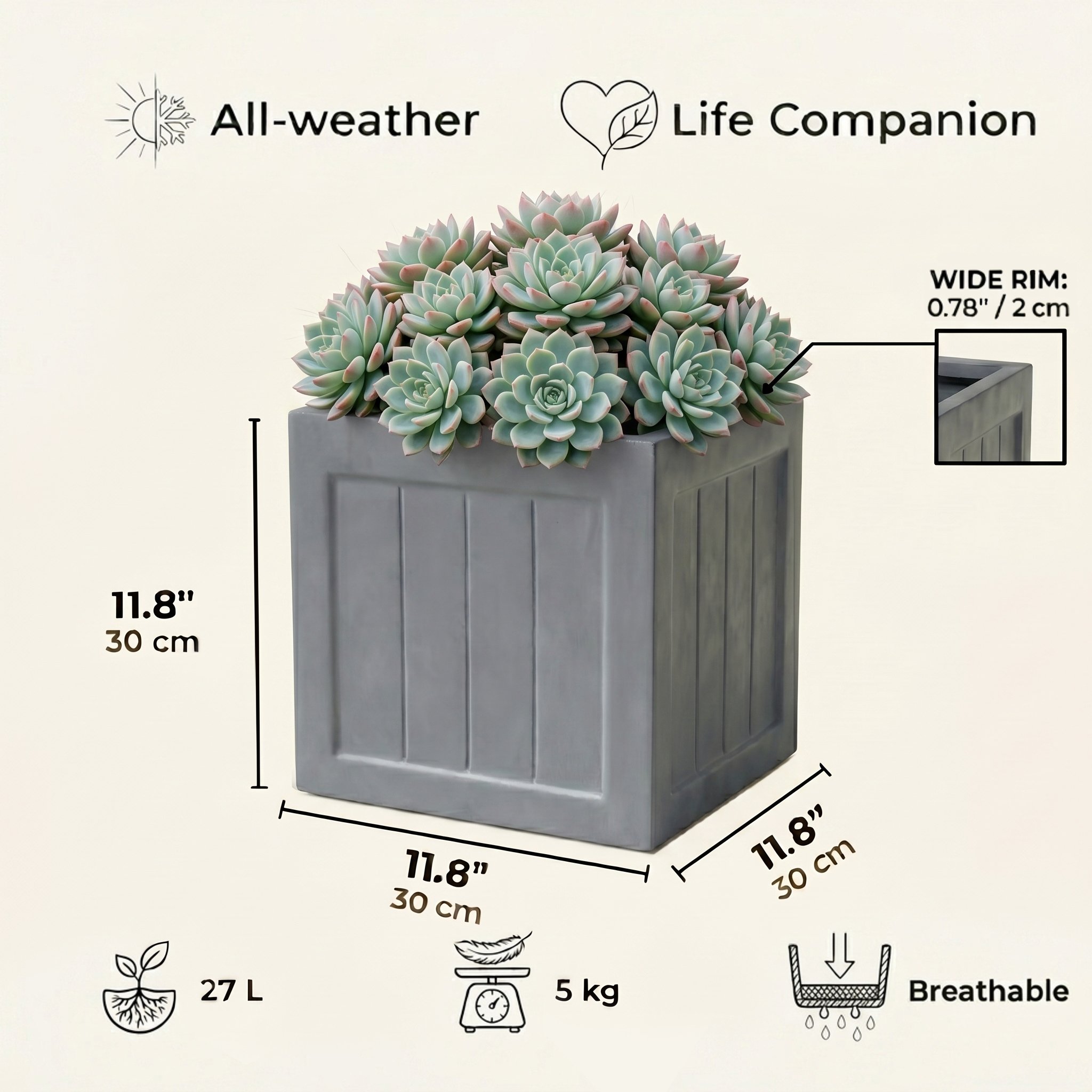 IDEALIST Regency Light Stone Square Garden Planter