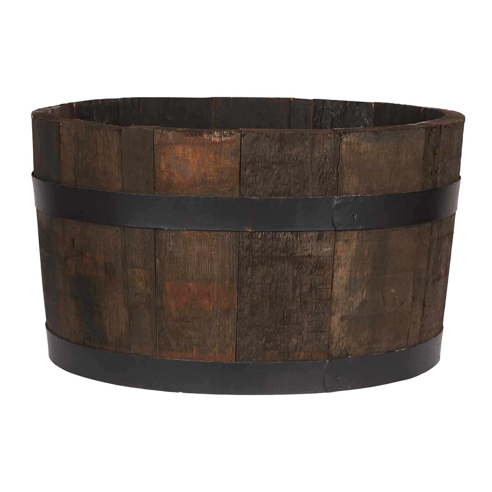 Rustic Upcycled Oak Wood Round Tub Half Barrel Outdoor Planter Made in UK by HORTICO