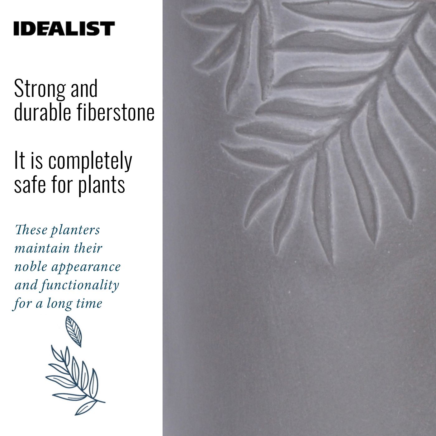 IDEALIST Lite Leaf Embossed Table Indoor Cylinder Round Plant Pot