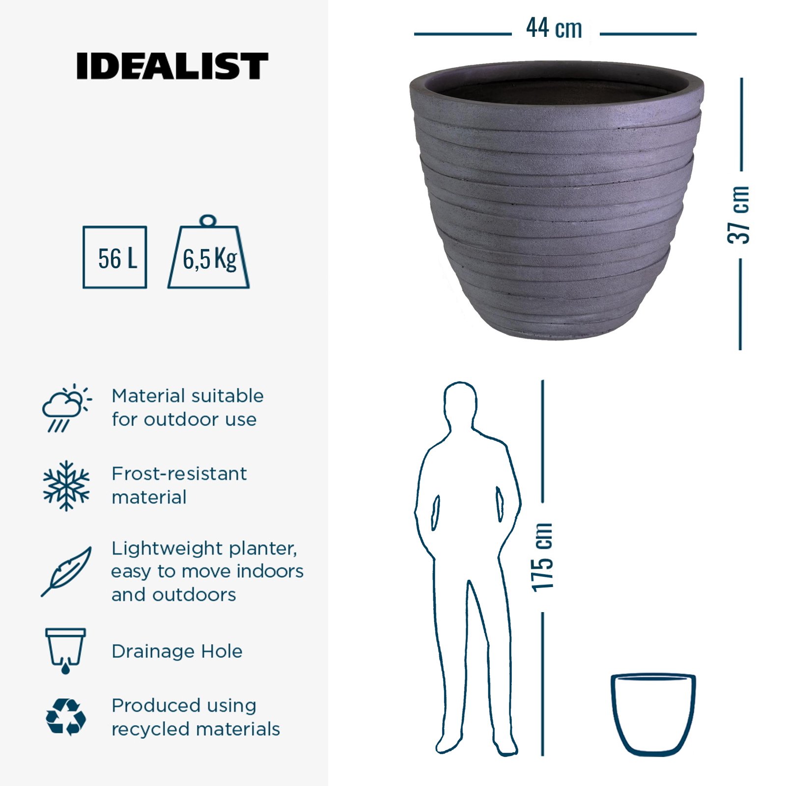 IDEALIST Lite Row Light Concrete Egg Planter