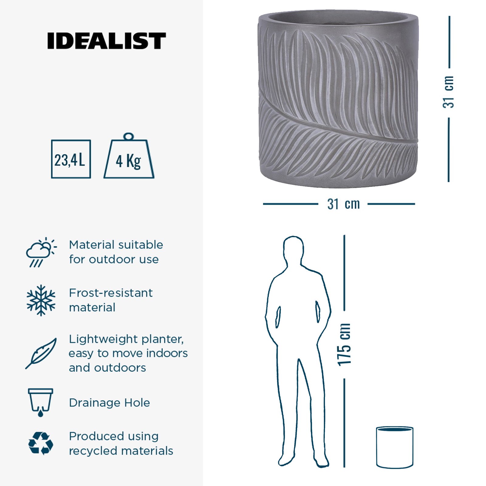 IDEALIST Lite Leaf Embossed Round Planter