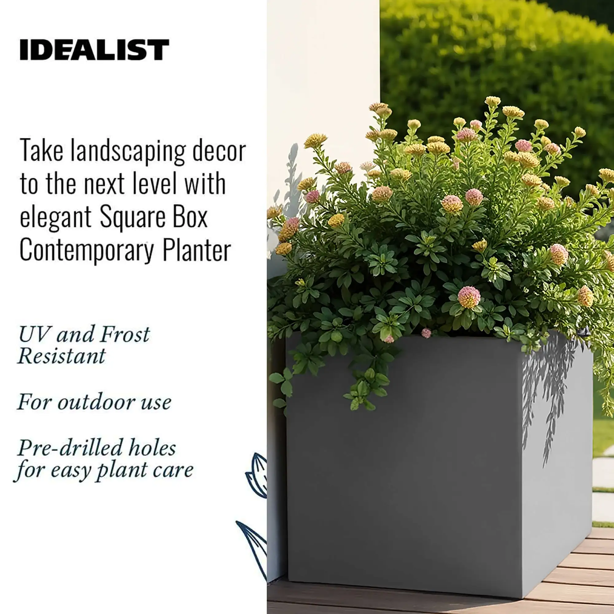 IDEALIST Lite Square Box Contemporary Light Concrete Planter