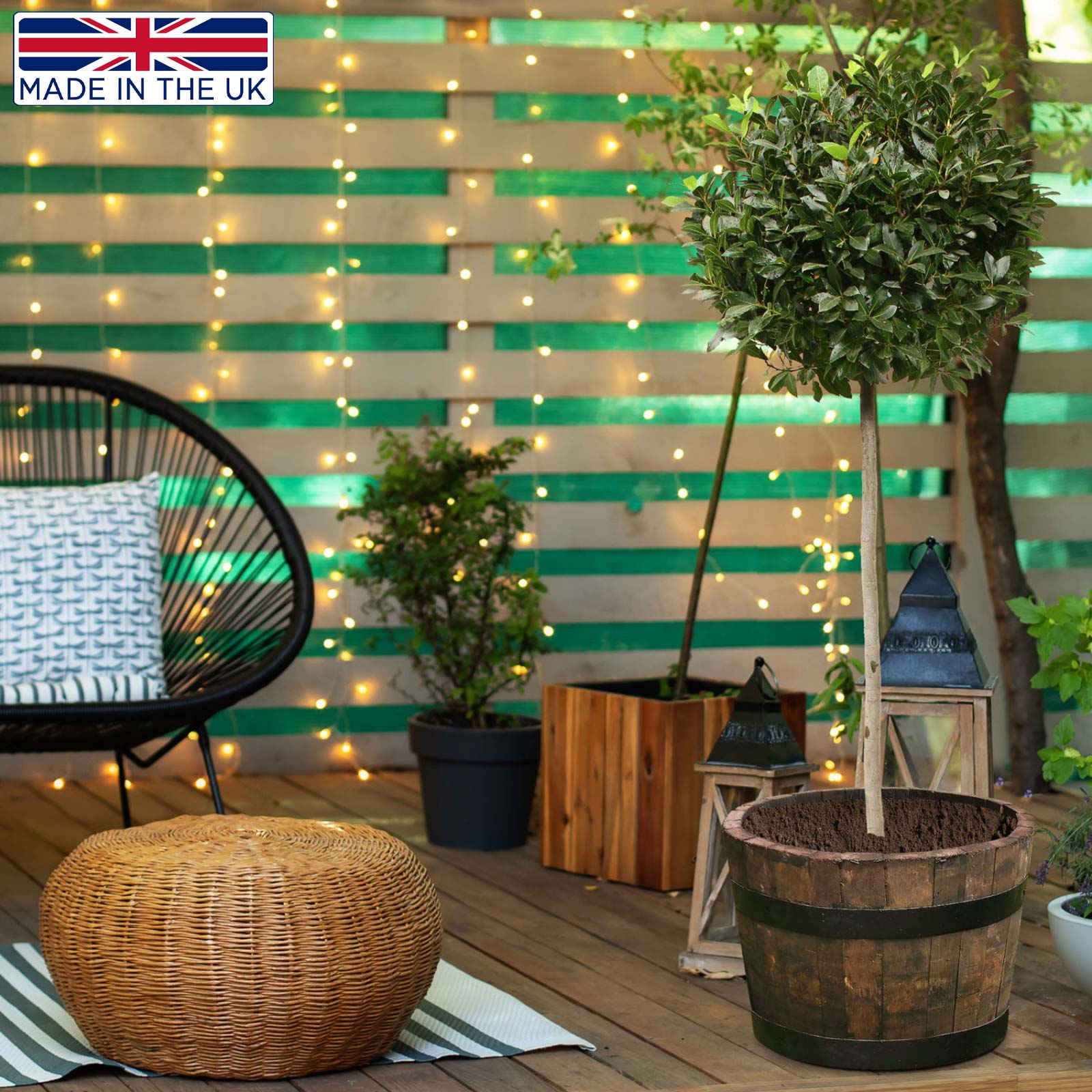 Rustic Upcycled Oak Wood Round Tub Half Barrel Outdoor Planter Made in UK by HORTICO