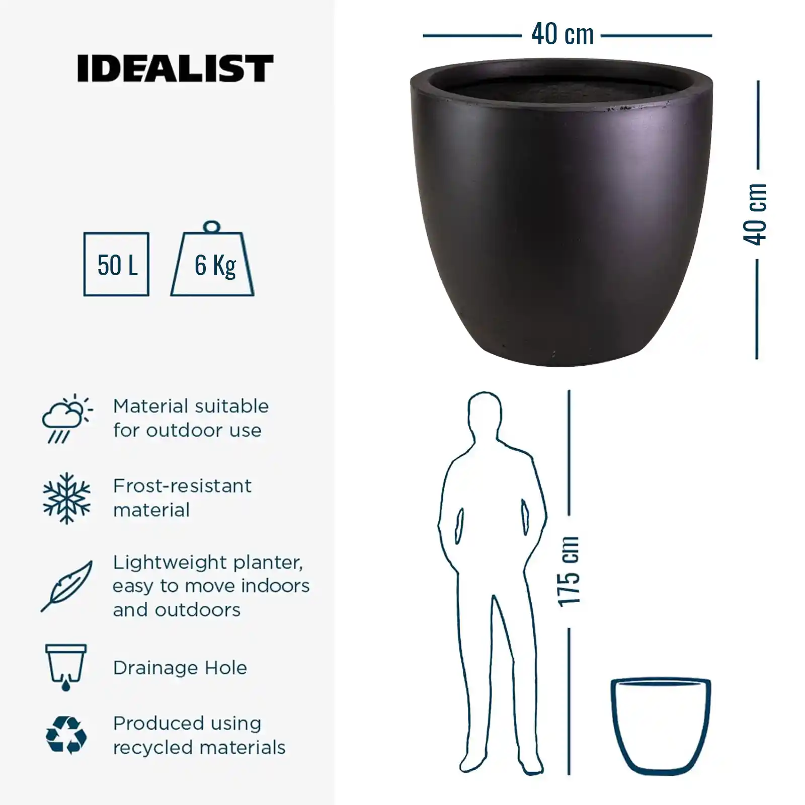 IDEALIST Lite Contemporary Light Concrete Egg Planter