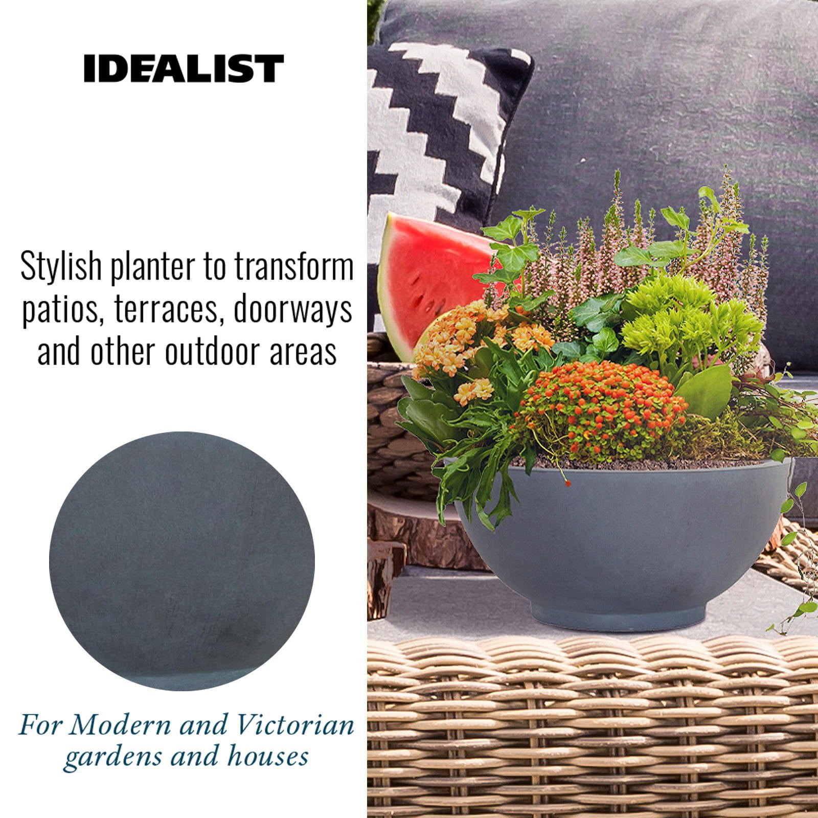 IDEALIST Lite Dish Style Smooth Bowl Outdoor Planter