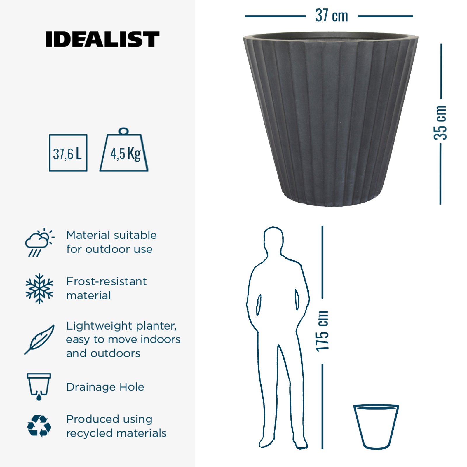 IDEALIST Lite Vintage Ribbed Round Vase Outdoor Planter
