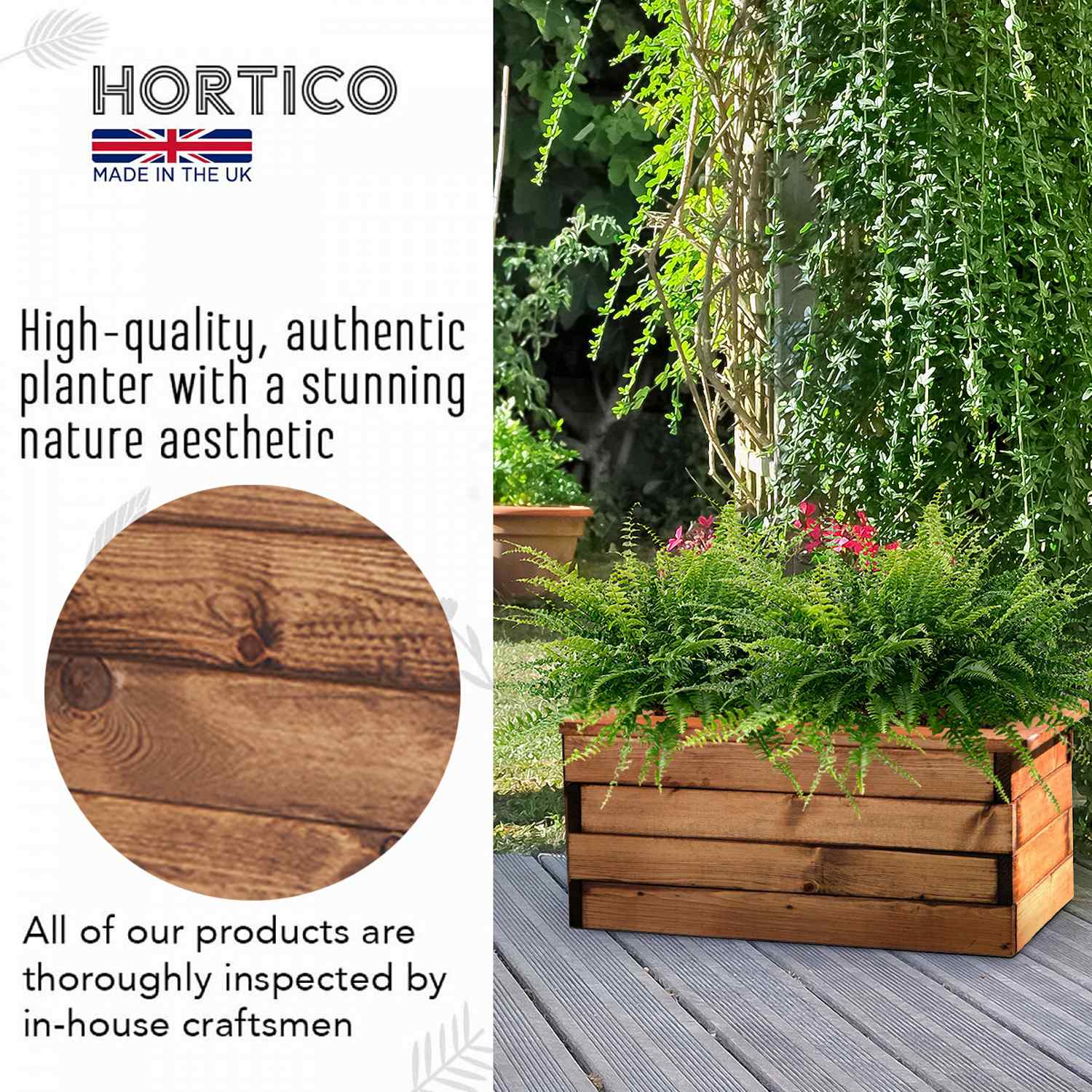 Rustic Scandinavian Redwood Trough Outdoor Planter Made in UK by HORTICO