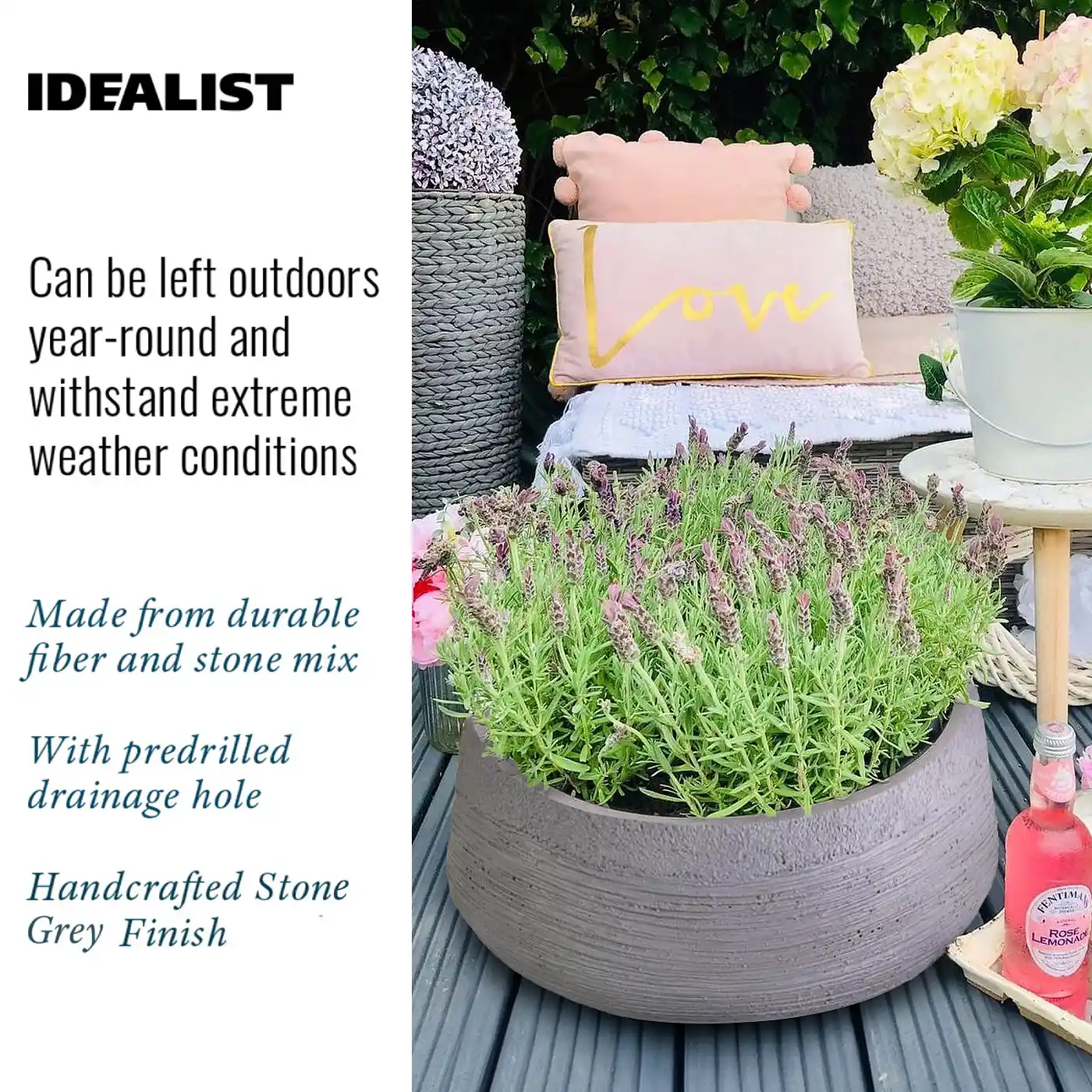 IDEALIST Lite Ribbed Light Concrete Bowl Planter