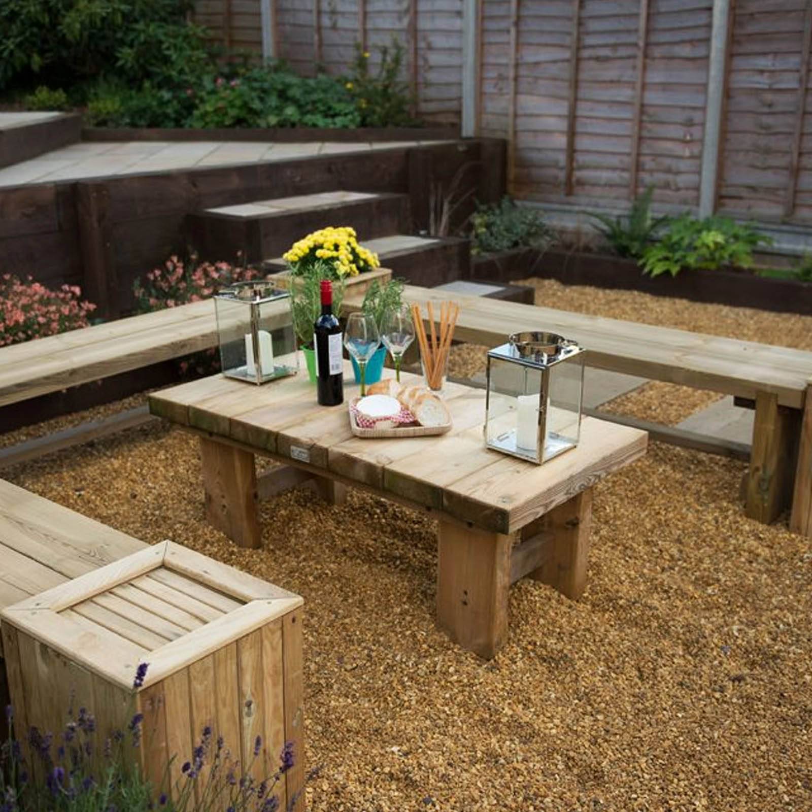 Outdoor Wooden Low Level Sleeper Table by Forest Garden, L123 W60