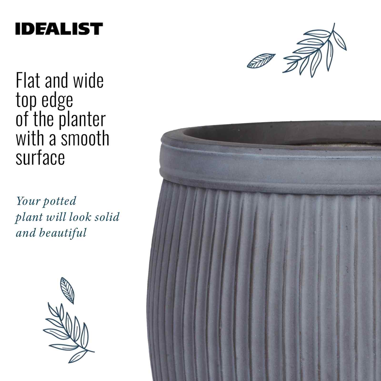 IDEALIST Lite Vertical Ribbed Vintage Style Barrel Round Planter