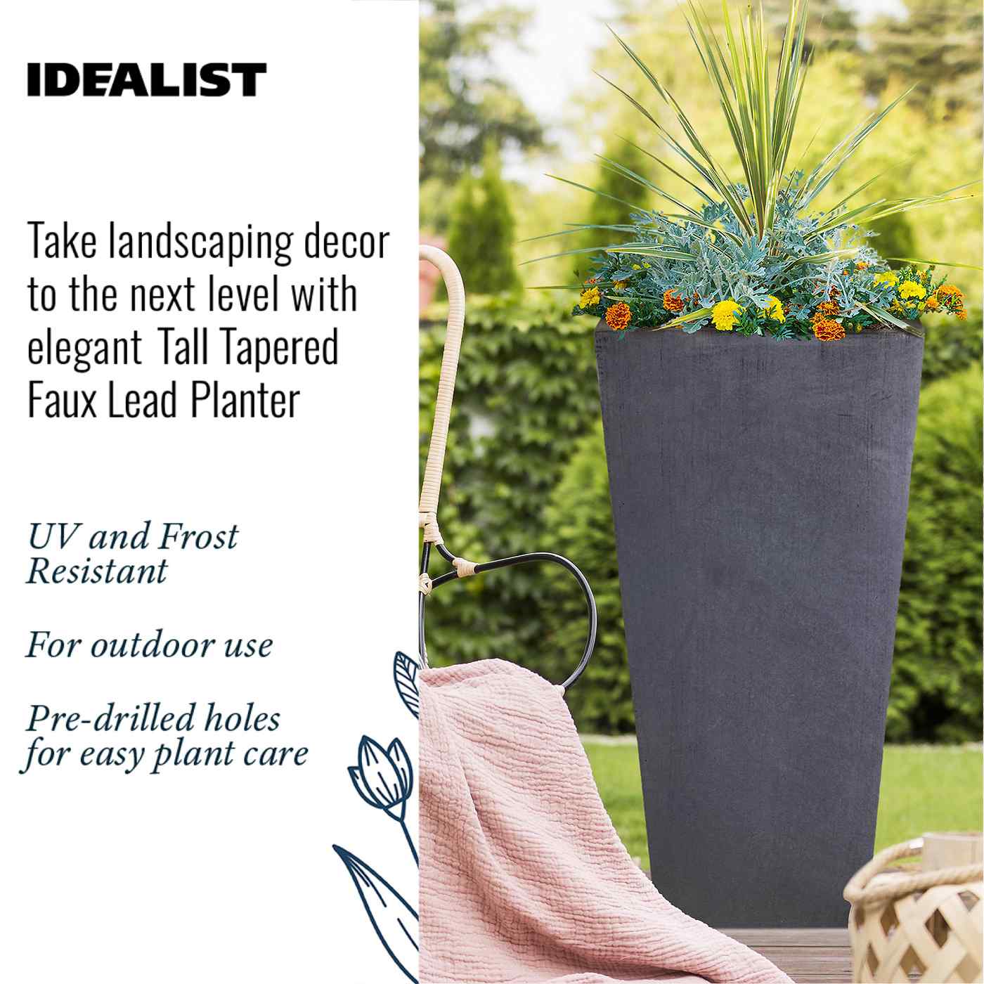 IDEALIST Lite Tall Tapered Contemporary Light Concrete Planter