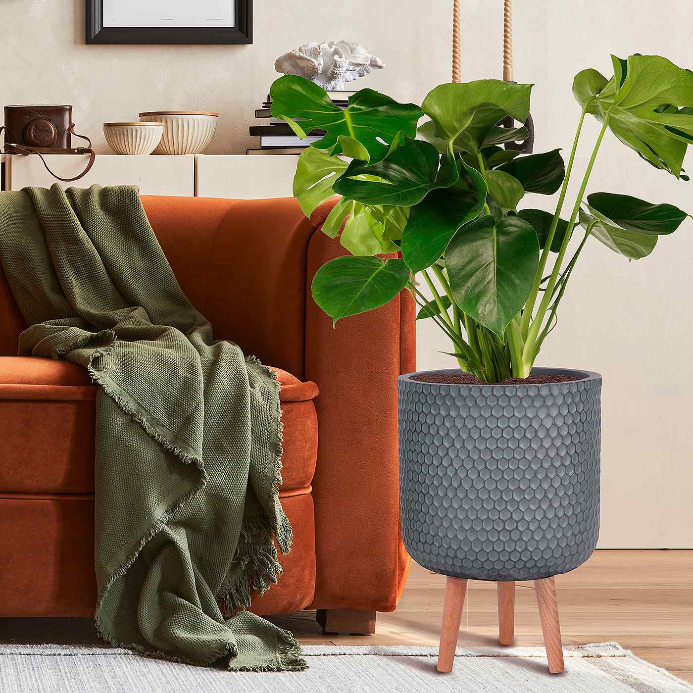 IDEALIST Lite Honeycomb Style Cylinder Planter on Legs, Round Pot Plant Stand Indoor