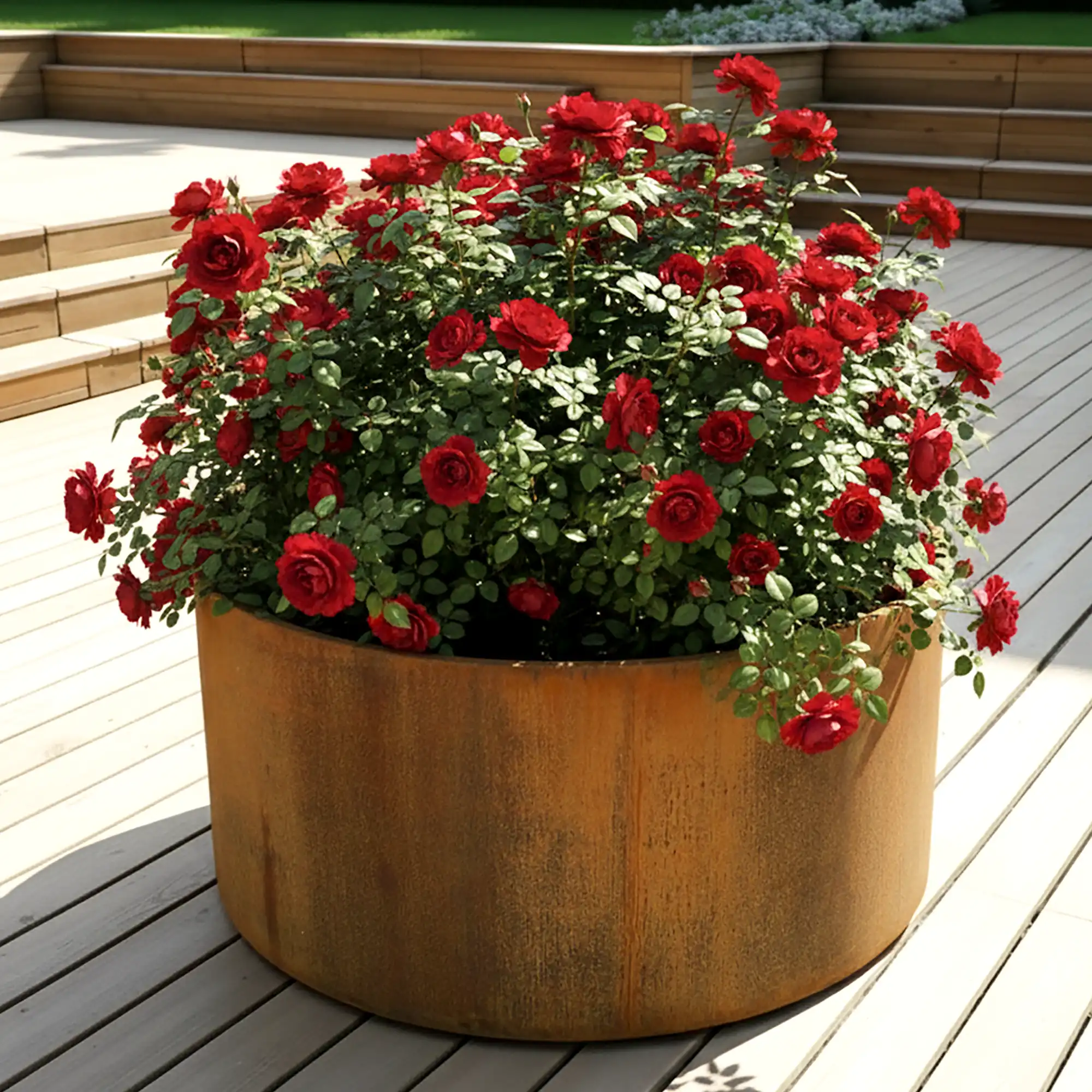 Atlas Round Tall Corten Steel Outdoor Planter