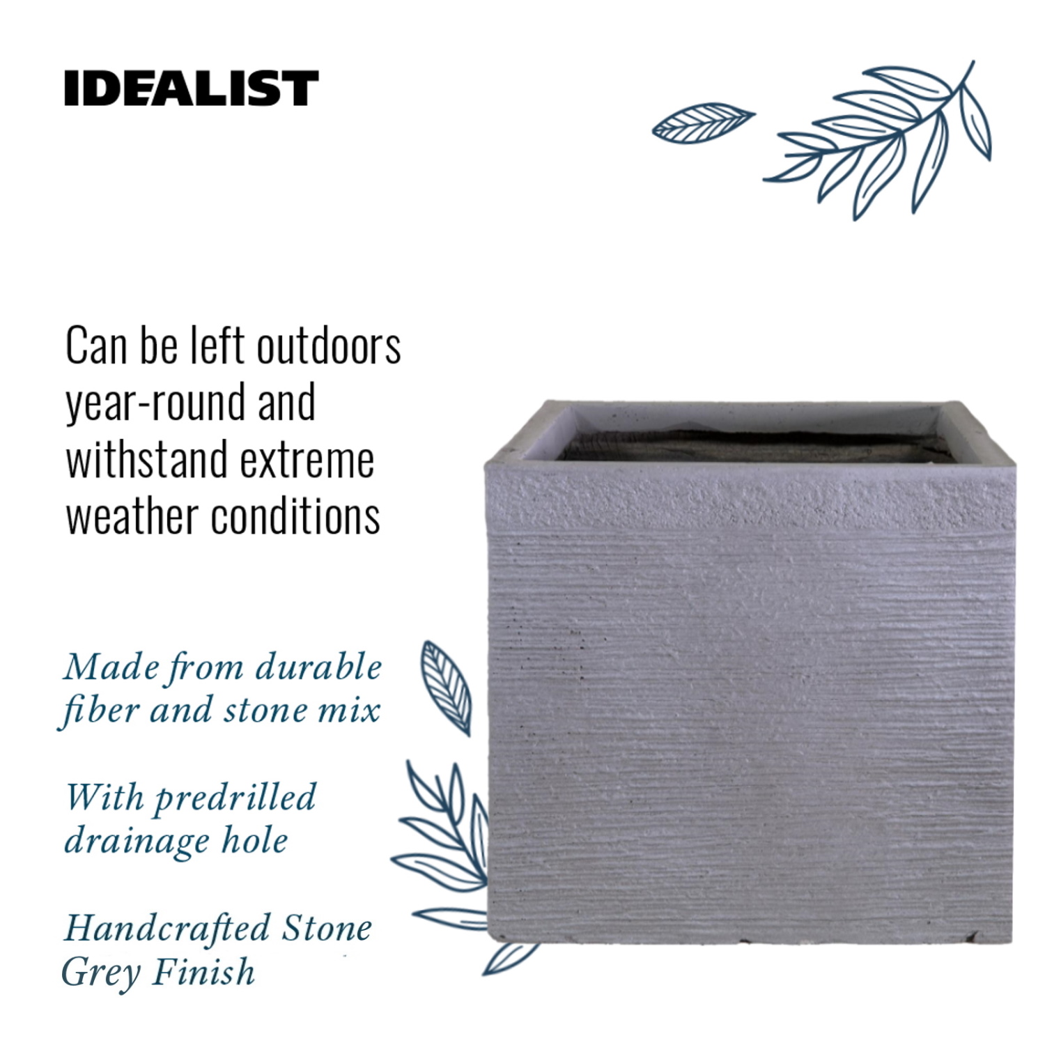 IDEALIST Lite Ribbed Light Concrete Square Planter