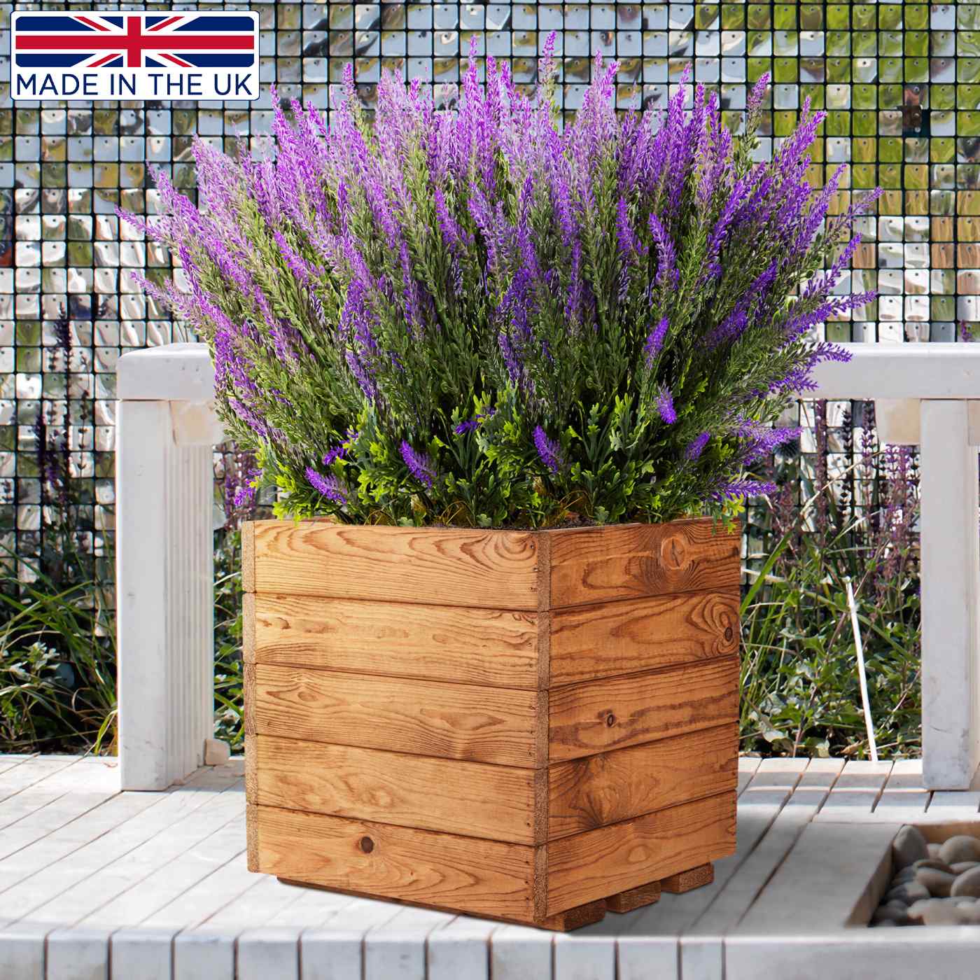 Rustic Scandinavian Redwood Square Outdoor Open Planter Made in UK by HORTICO