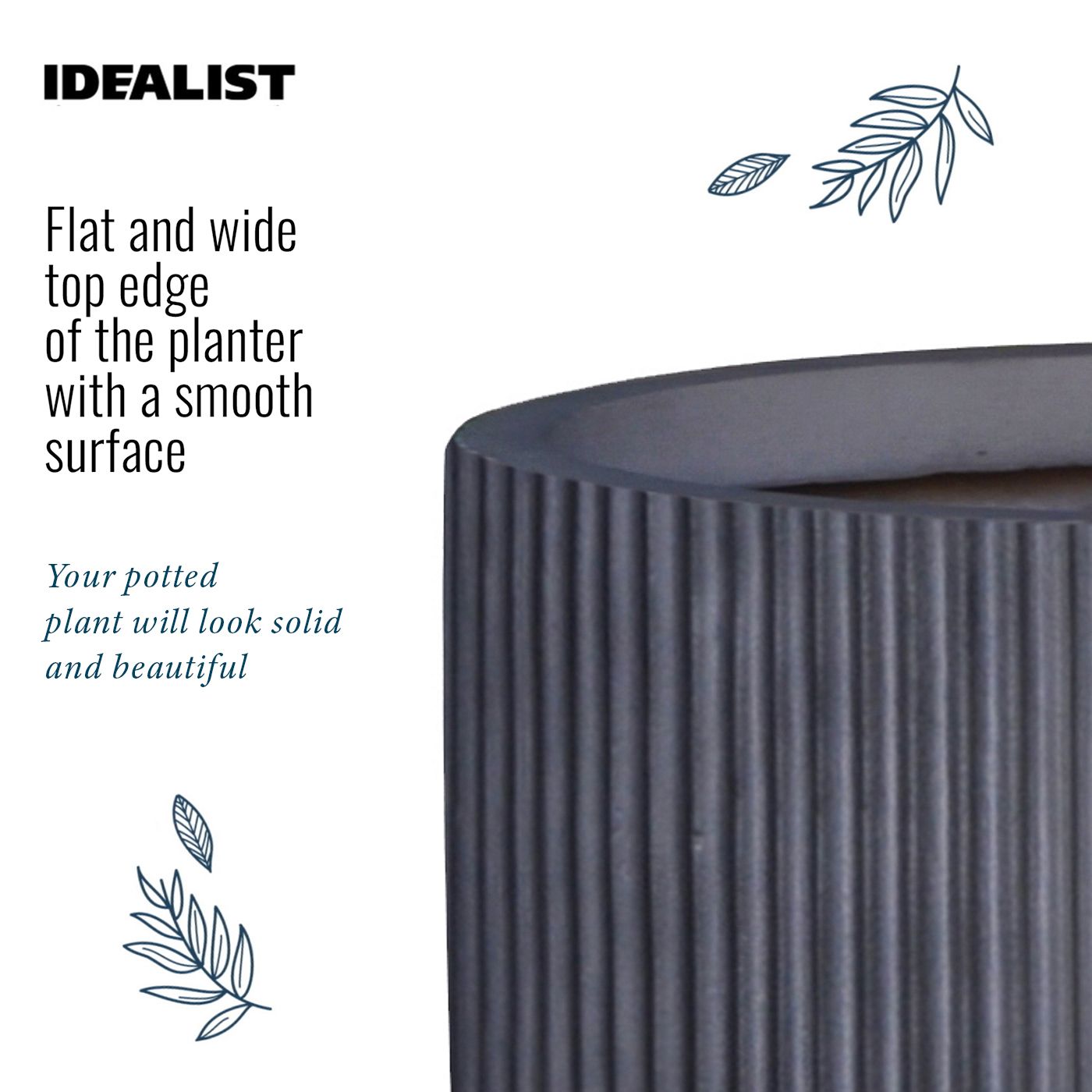 IDEALIST Lite Ribbed Cylinder Planter on Legs, Round Pot Plant Stand Indoor
