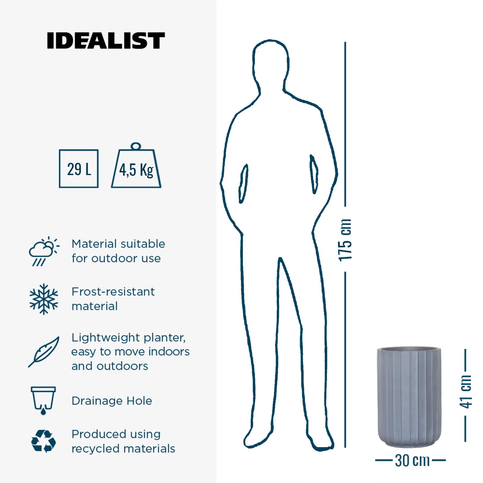 IDEALIST Lite Modern Ribbed Cylinder Round Outdoor Planter