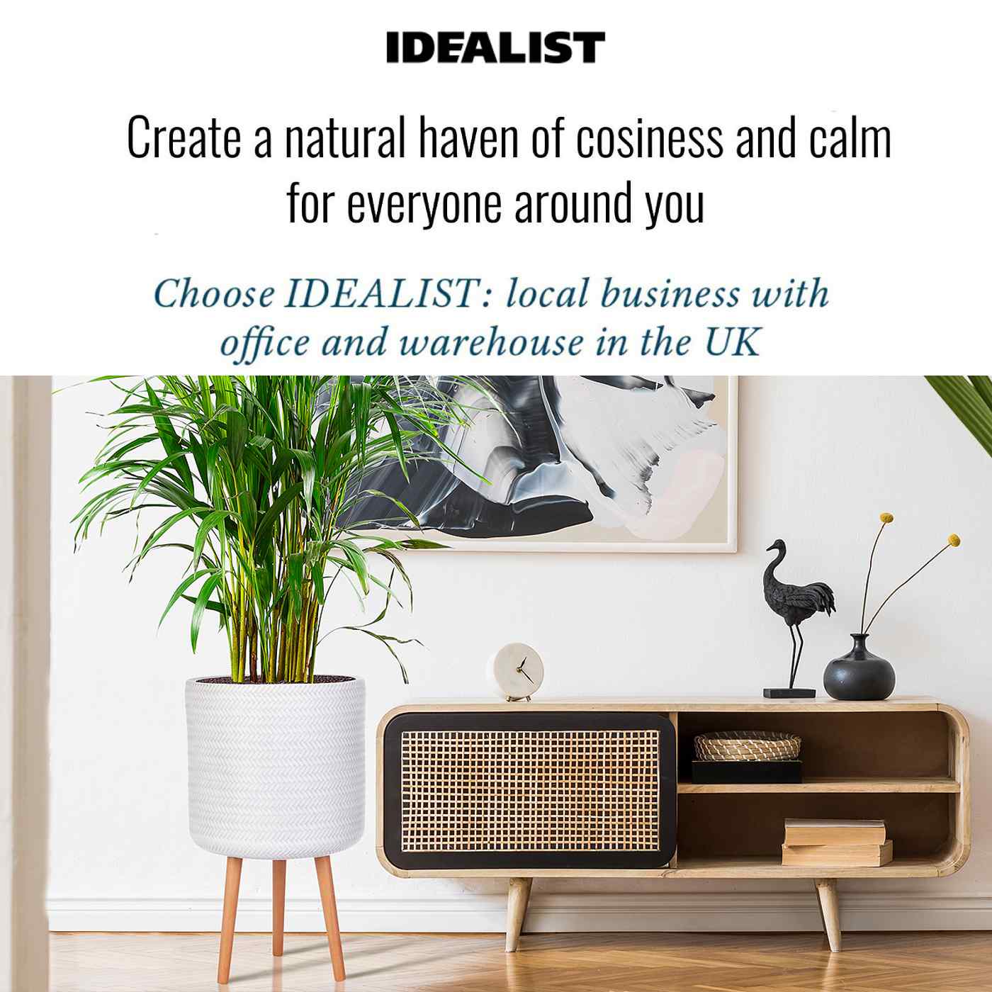 IDEALIST Lite Plaited Style Cylinder Planter on Legs, Round Pot Plant Stand Indoor