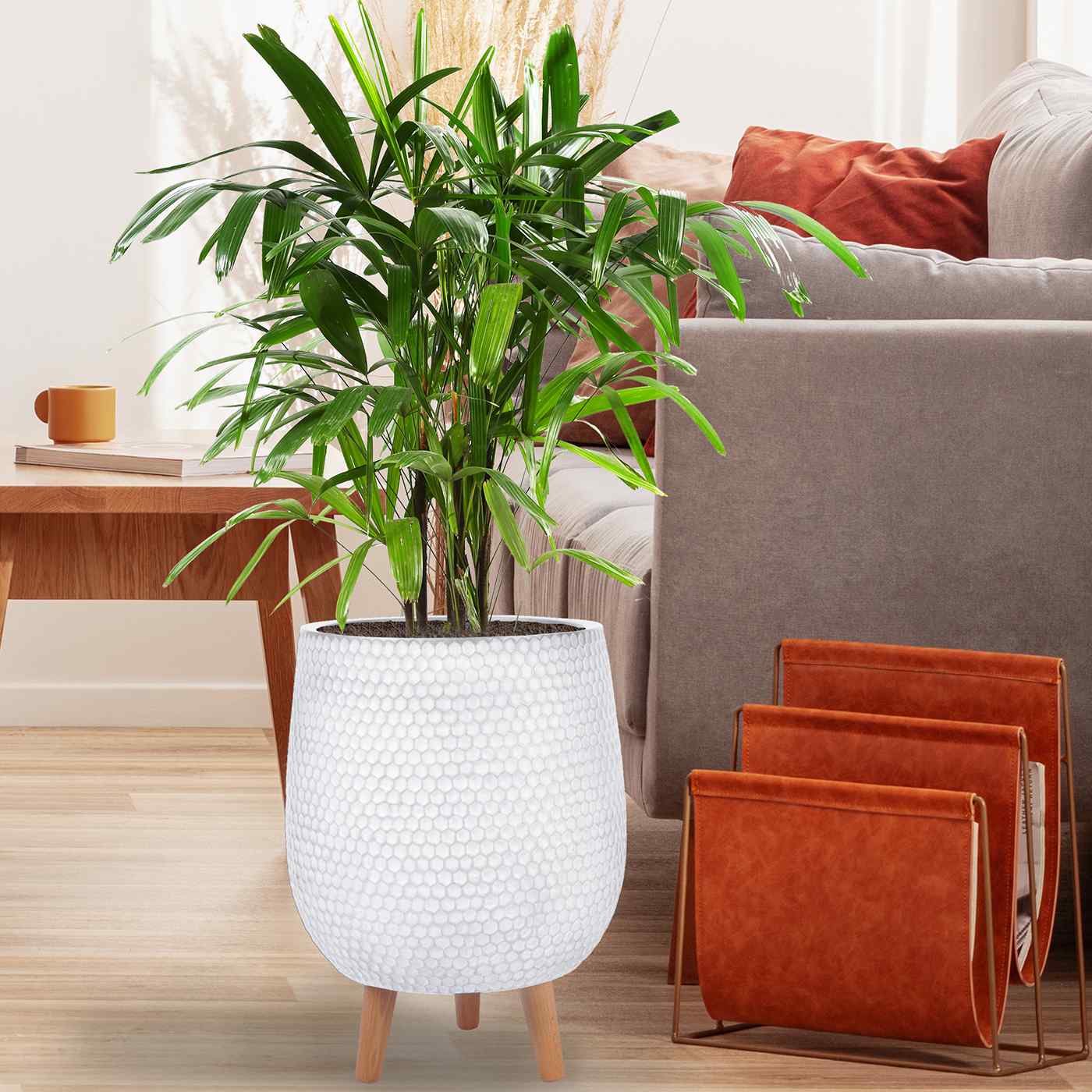 IDEALIST Lite Honeycomb Style Egg Planter on Legs, Round Pot Plant Stand Indoor