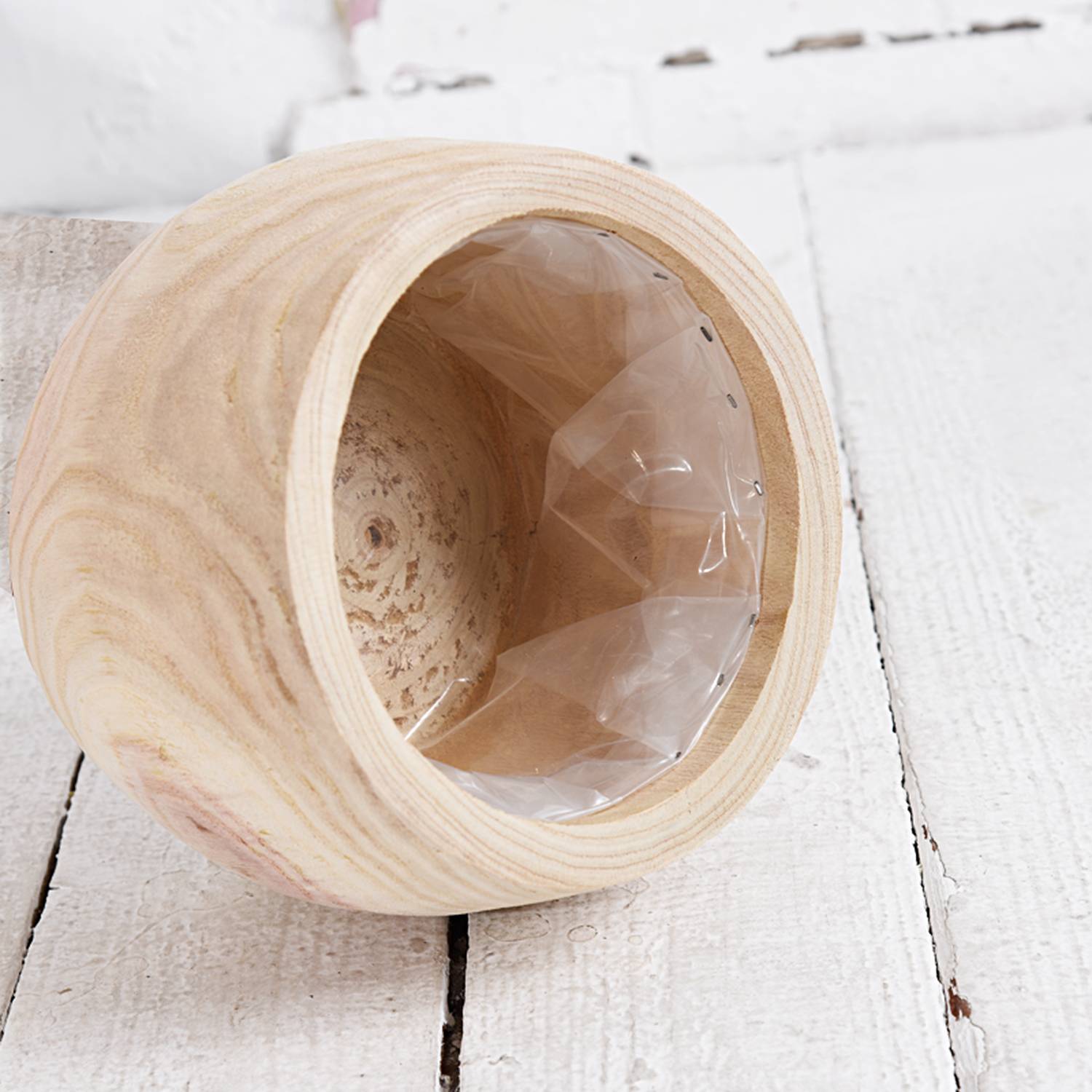 HORTICO ECO Wooden House Planter Round Indoor Plant Pot for House Plants with Waterproof Liner