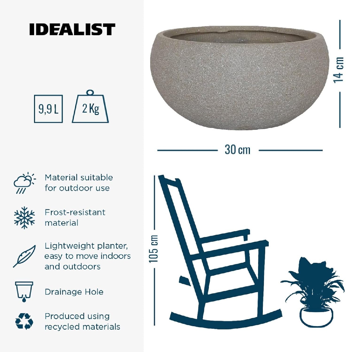 IDEALIST Lite Textured Concrete Effect Bowl Outdoor Planter