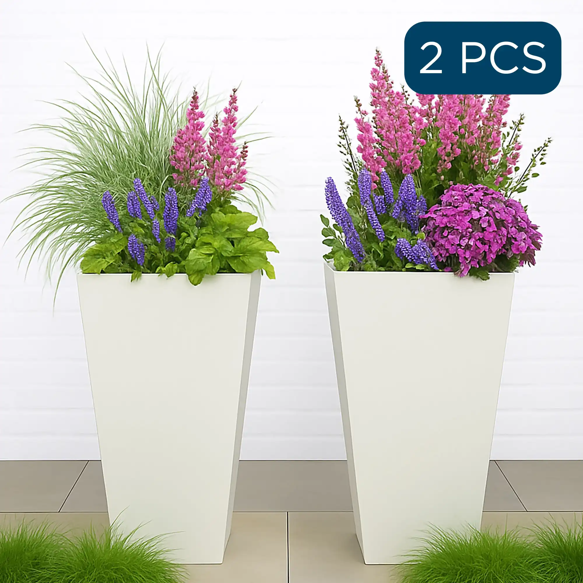 Set of IDEALIST Lite Light Concrete Garden Tall Planters, Outdoor Plant Pots with Tapered Shape