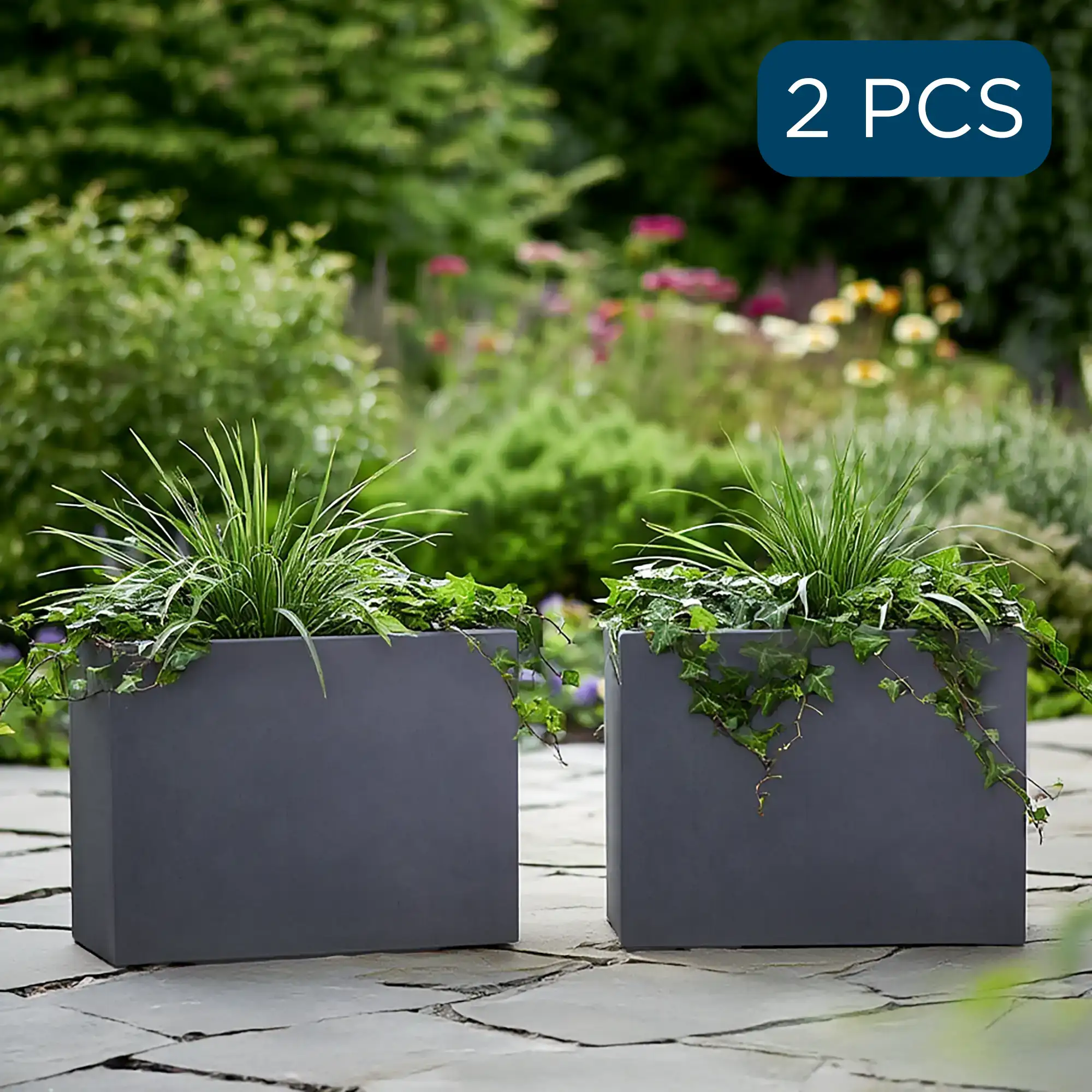 IDEALIST Lite Contemporary Light Concrete Trough Planter Set