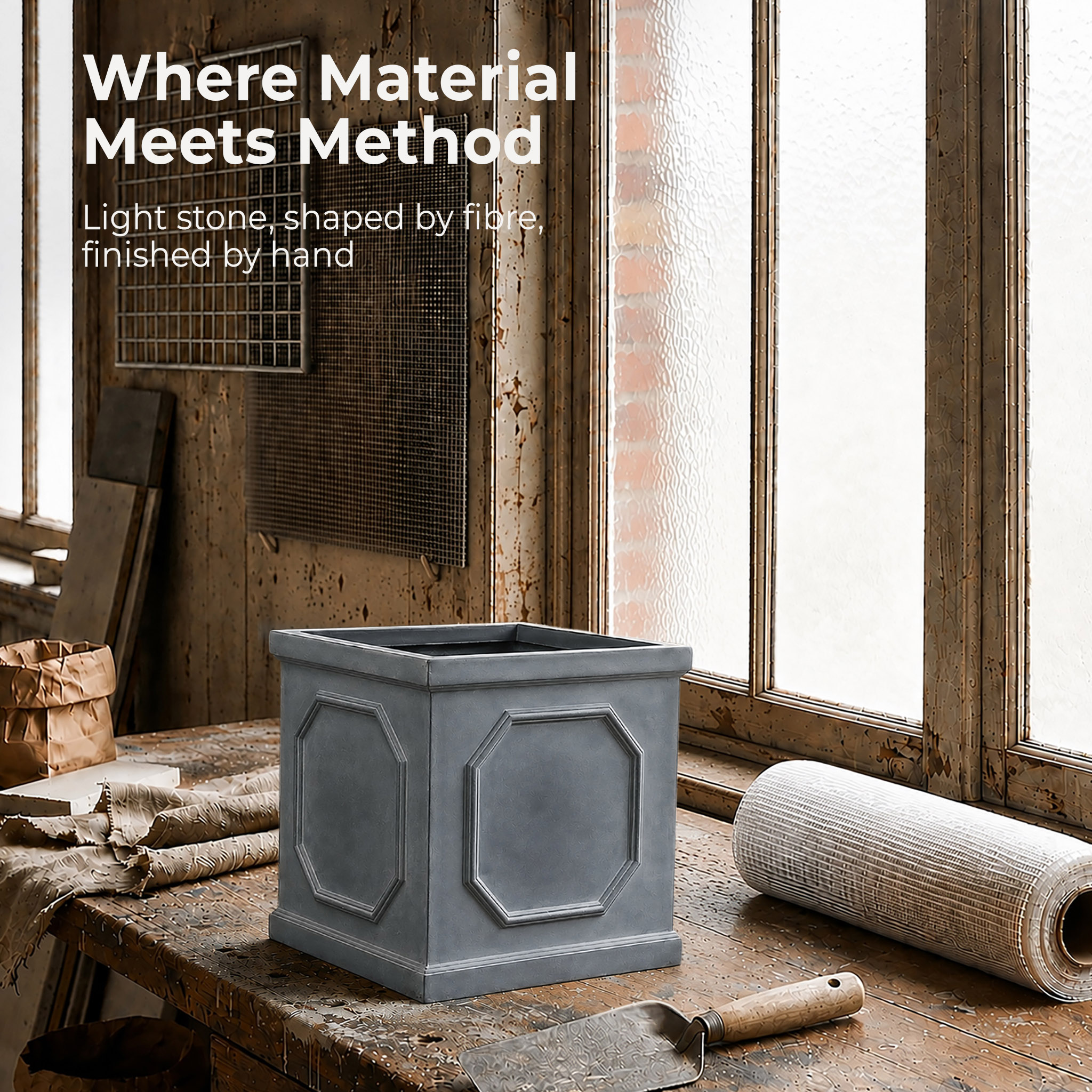 IDEALIST Lite Faux Lead Chelsea Box Square Light Concrete Planter