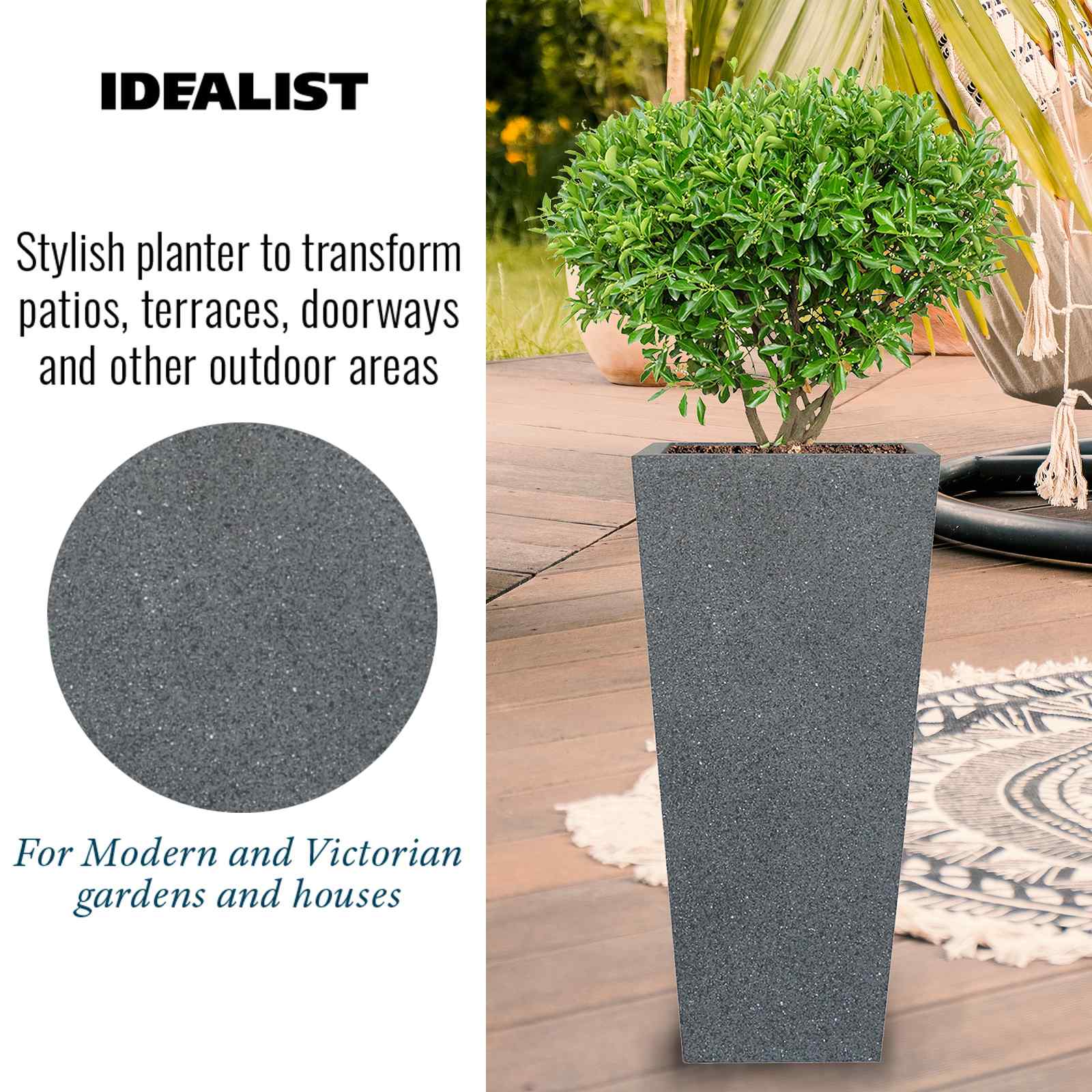 IDEALIST Lite Textured Concrete Effect Tall Tapered Outdoor Planter