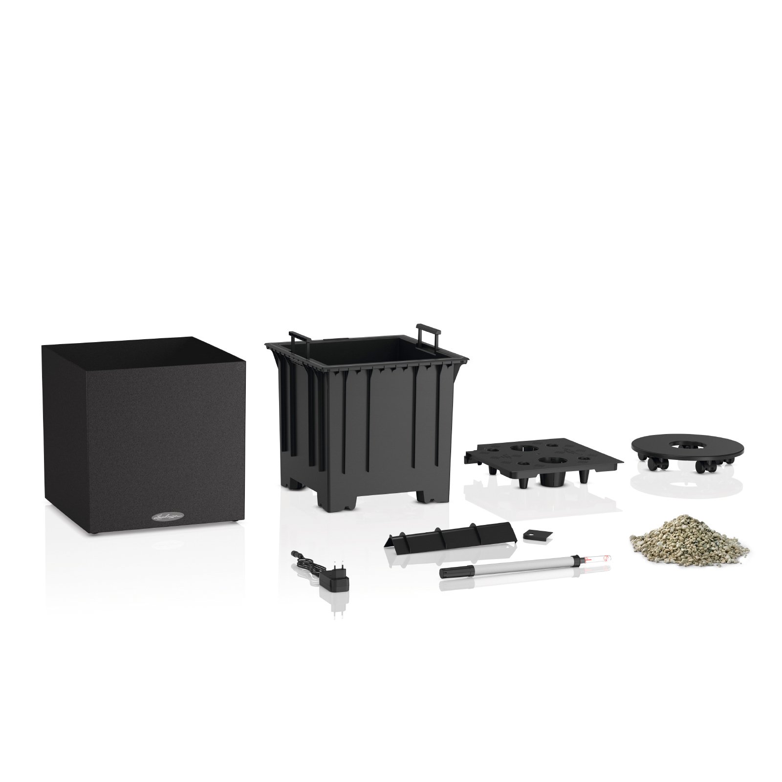 LECHUZA CANTO Stone Low LED Square Poly Resin Self-watering Planter