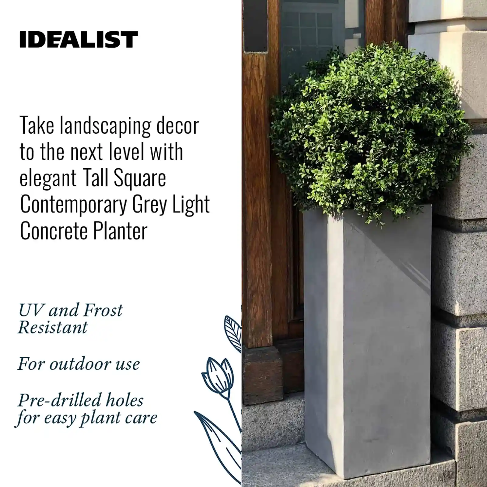 IDEALIST Lite Tall Square Contemporary Light Concrete Planter