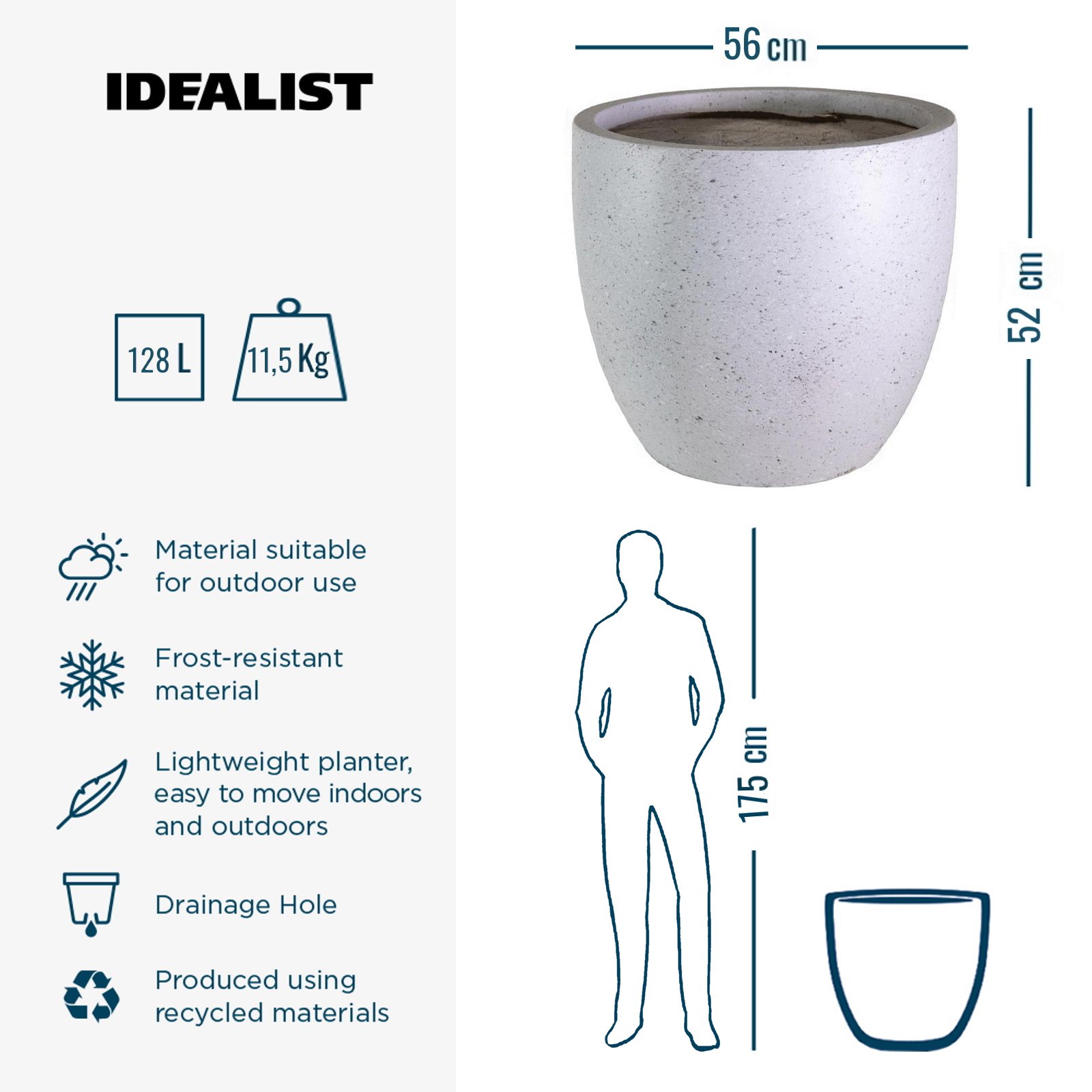 IDEALIST Lite Contemporary Light Concrete Egg Planter