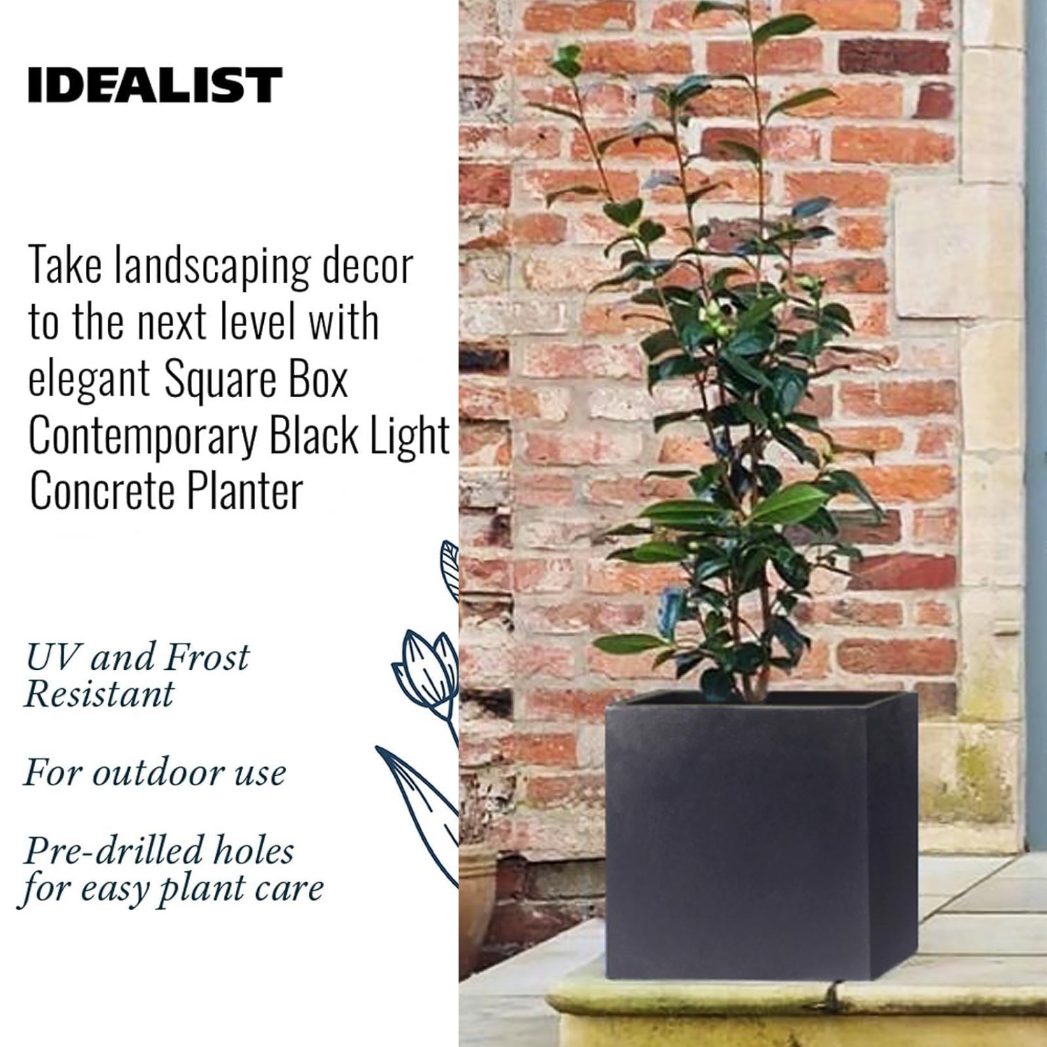 IDEALIST Lite Square Box Contemporary Light Concrete Planter