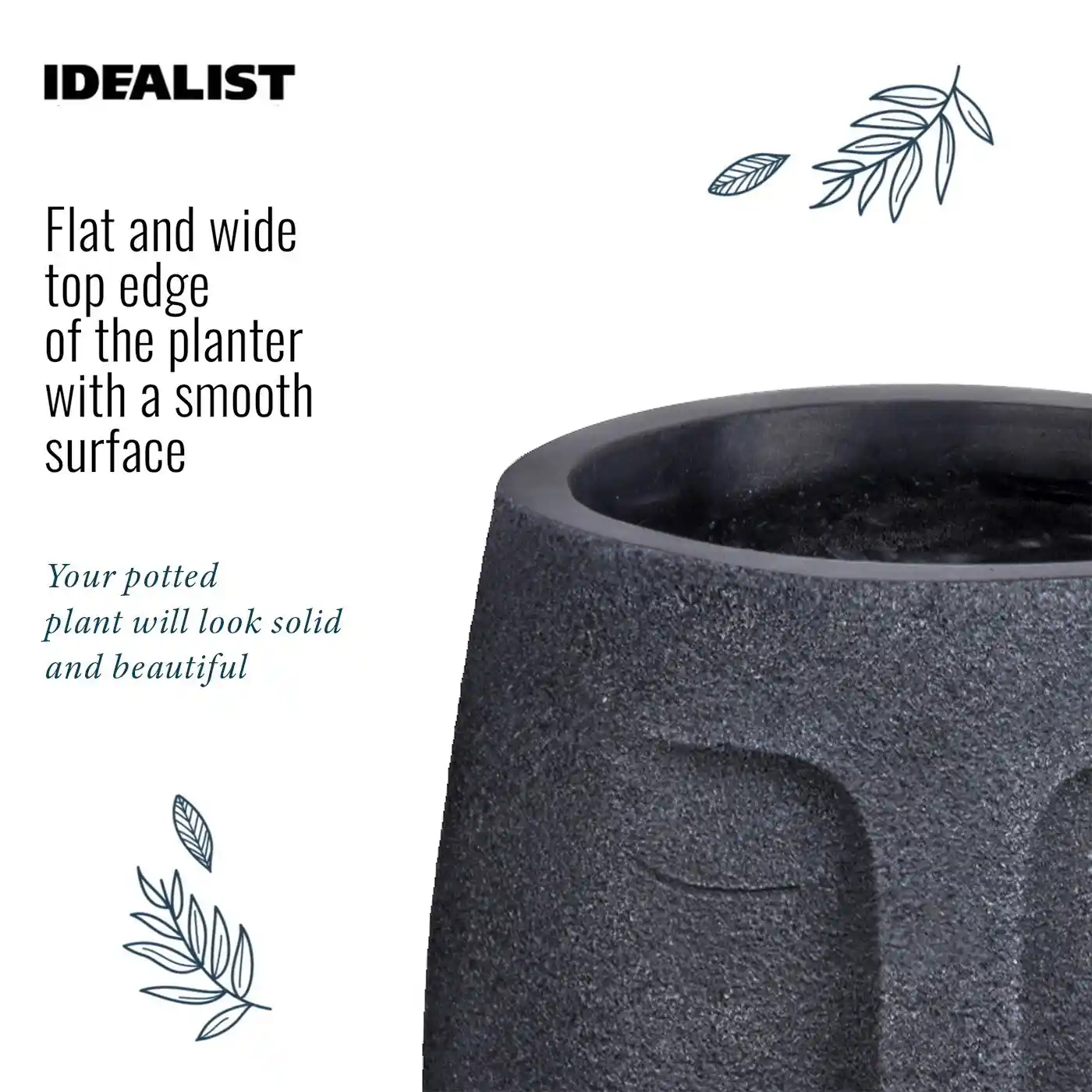 IDEALIST Lite Textured Concrete Effect Oval Indoor Face Pot
