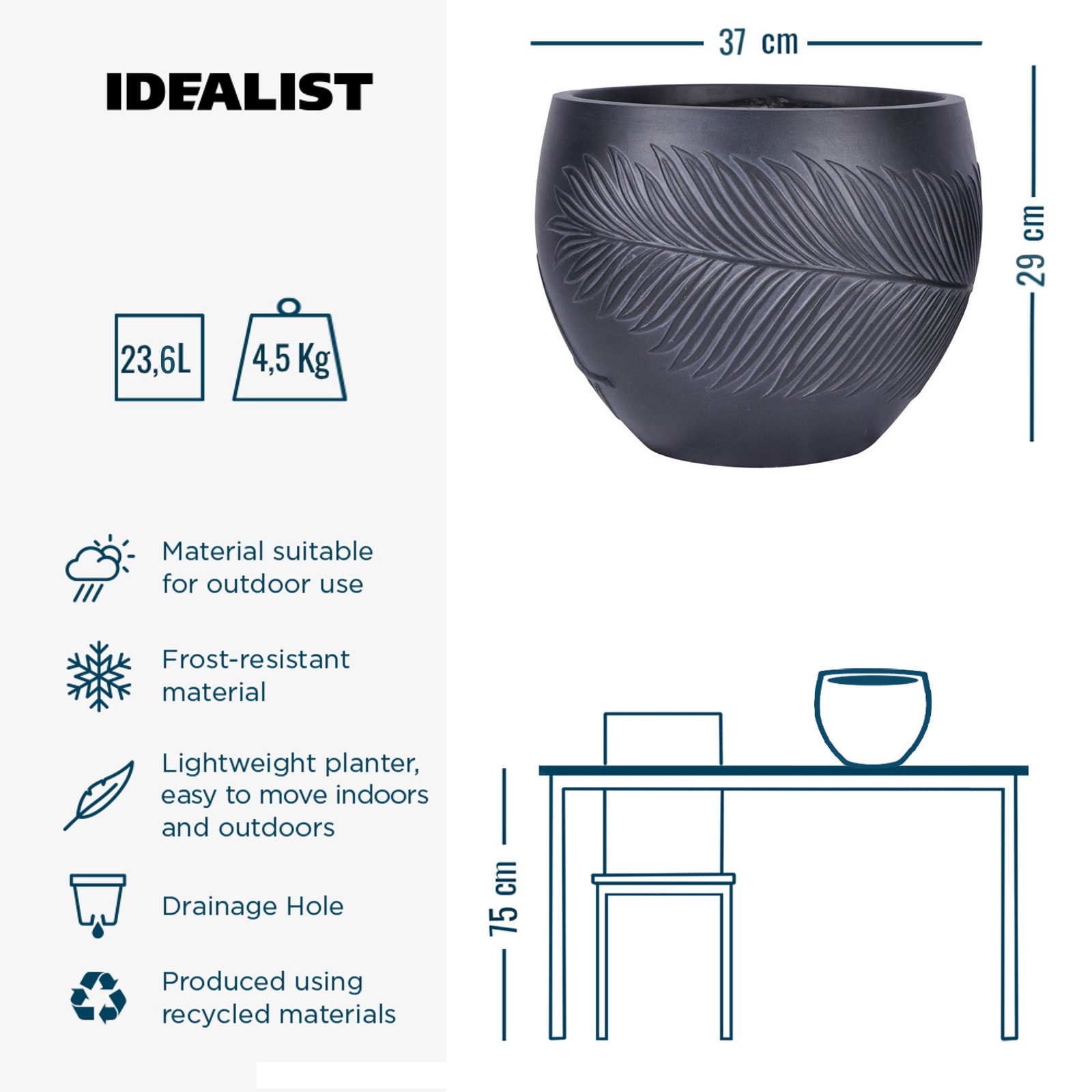 IDEALIST Lite Leaf Embossed Ball Planter