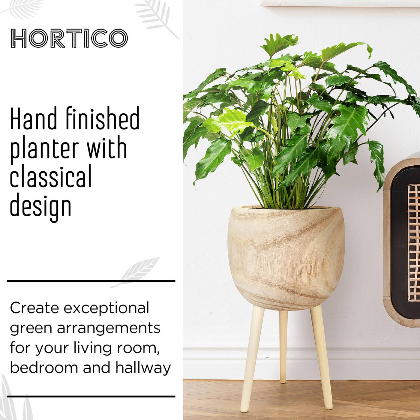 HORTICO TREND Wooden House Planter with Legs, Tall Indoor Plant Pot Stand with Waterproof Liner
