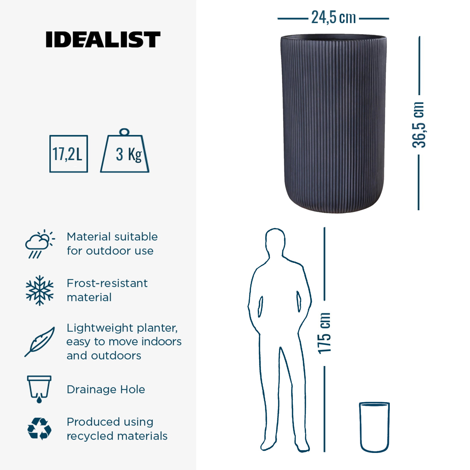 IDEALIST Lite Ribbed Cylinder Outdoor Planter