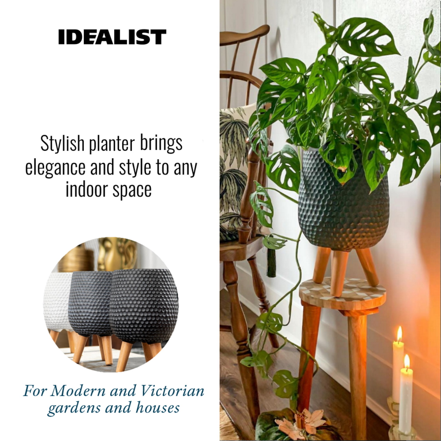 IDEALIST Lite Honeycomb Style Egg Planter on Legs, Round Pot Plant Stand Indoor