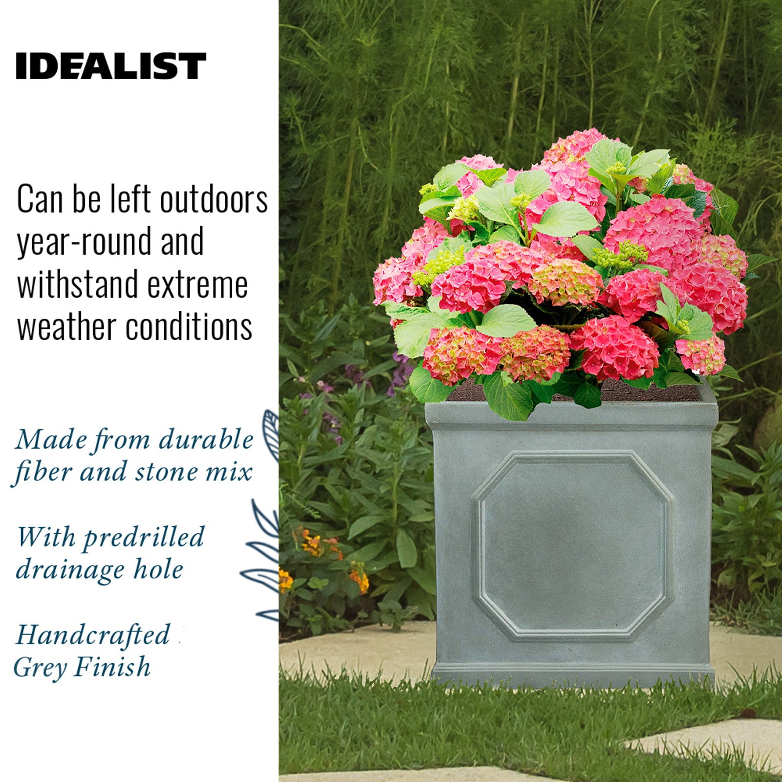 IDEALIST Lite Faux Lead Chelsea Box Square Light Concrete Planter