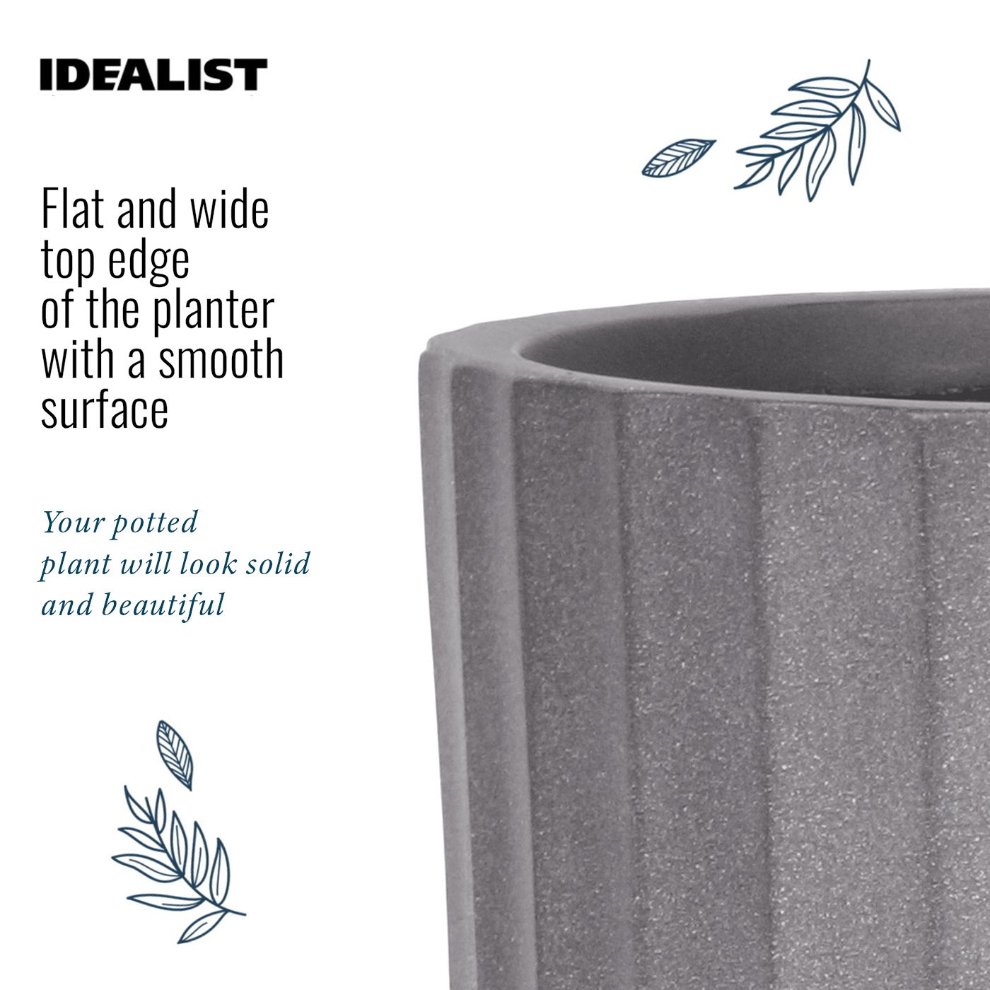 IDEALIST Lite Modern Ribbed Cylinder Planter on Legs, Round Pot Plant Stand Indoor