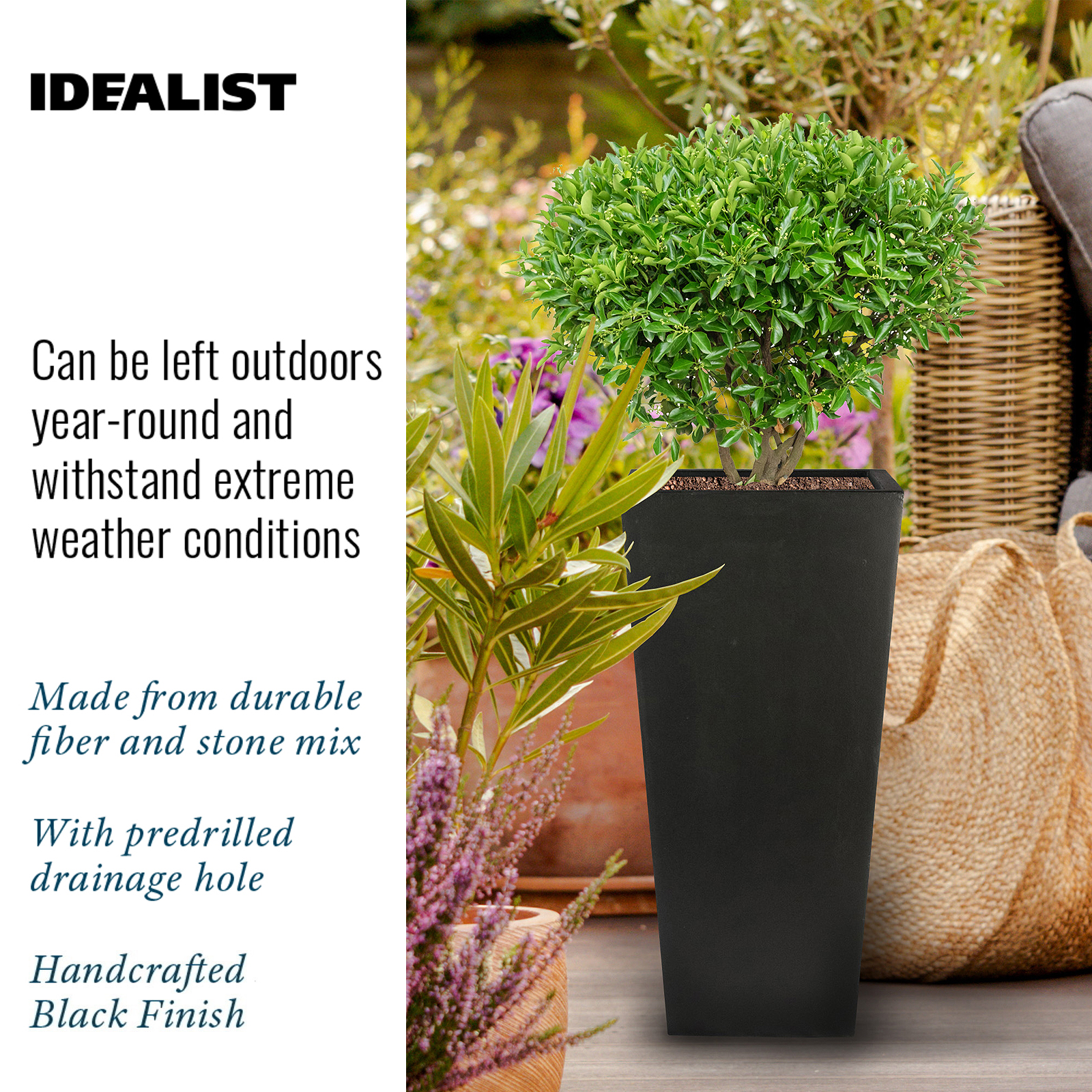 IDEALIST Lite Tall Tapered Contemporary Light Concrete Planter