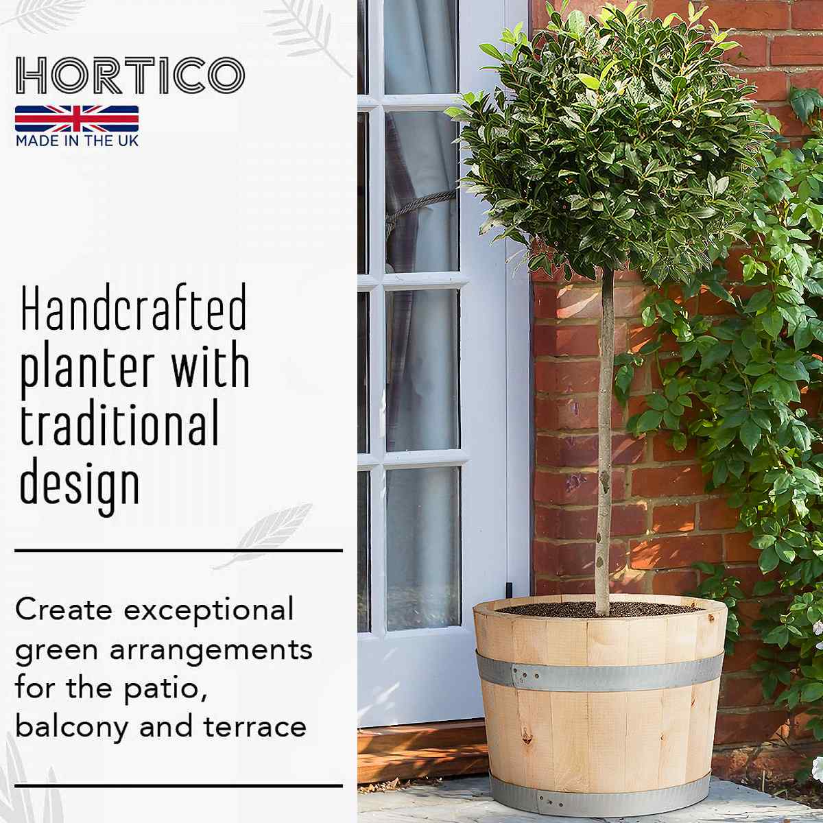 Rustic European Birch Hardwood Round Tub Half Barrel Outdoor Planter Made in UK by HORTICO