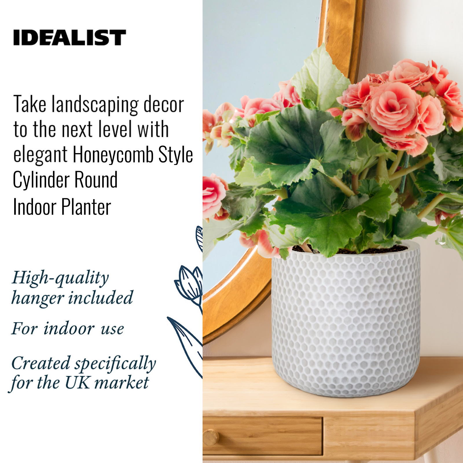 IDEALIST Lite Honeycomb Style Table and Hanging Cylinder Round Plant Pot Dual Use Indoor Planter