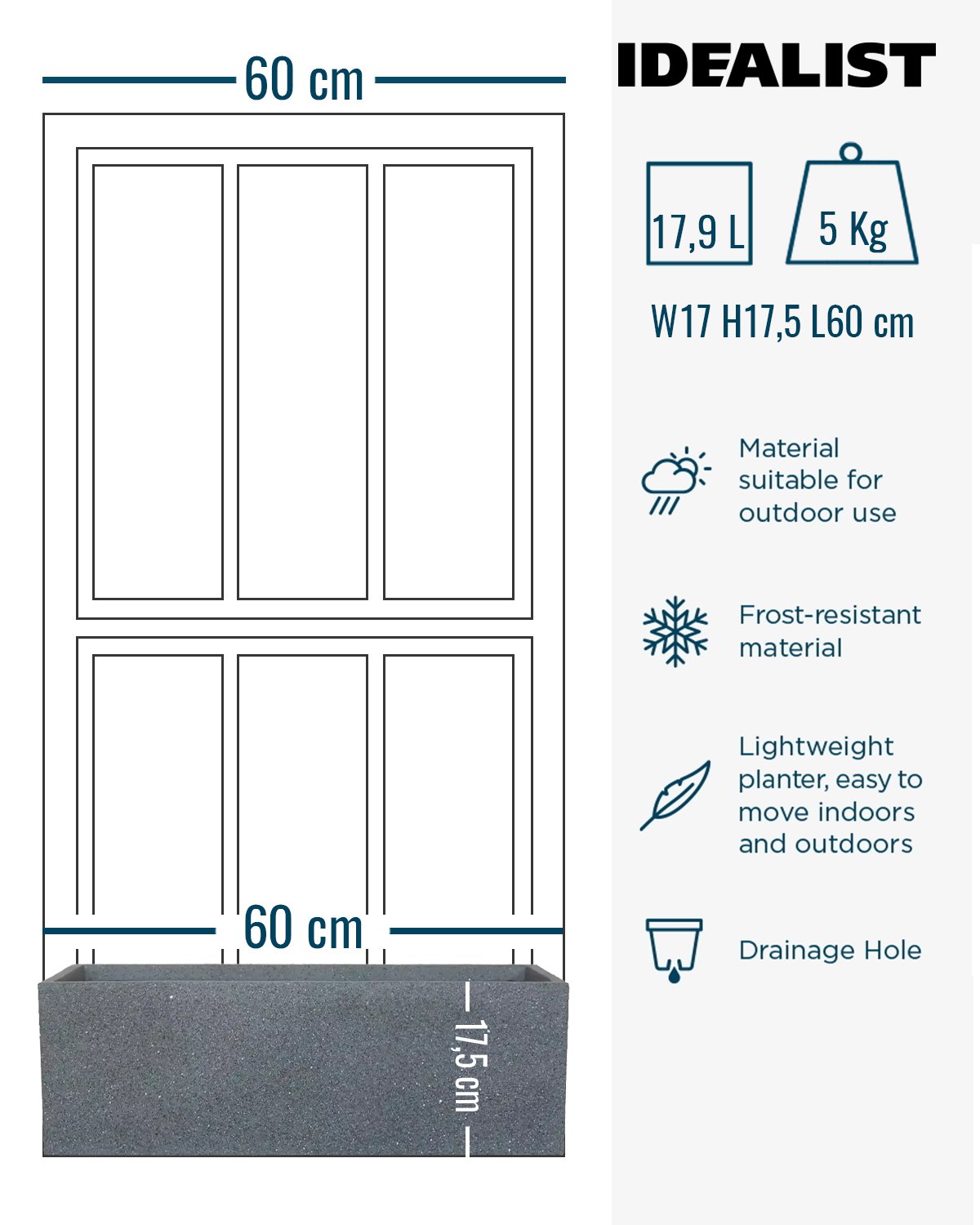 IDEALIST Lite Textured Concrete Effect Trough Outdoor Planter