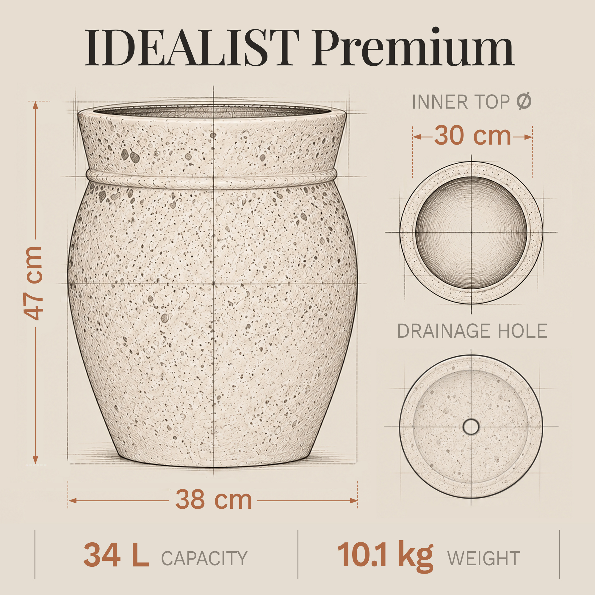Mediterranean Ficonstone Tall Planter | Indoor and Outdoor Plant Pot Apollo Vase
